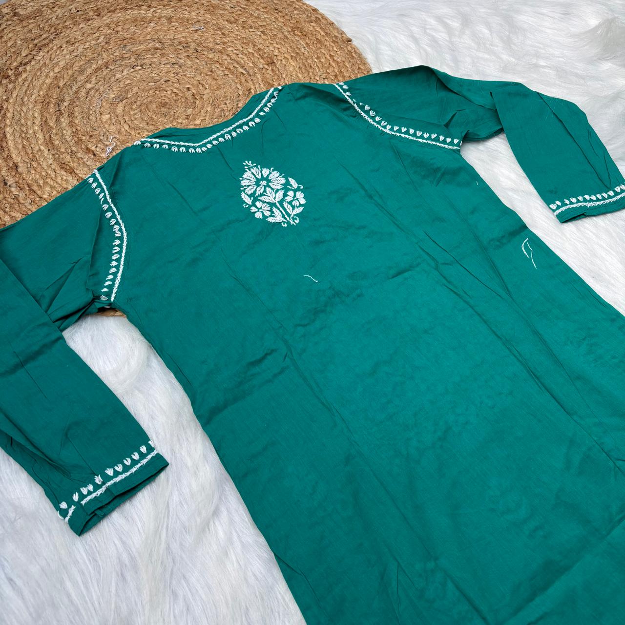 Shanaya Pure Cotton Chikankari Kurti Sea Green Colour
