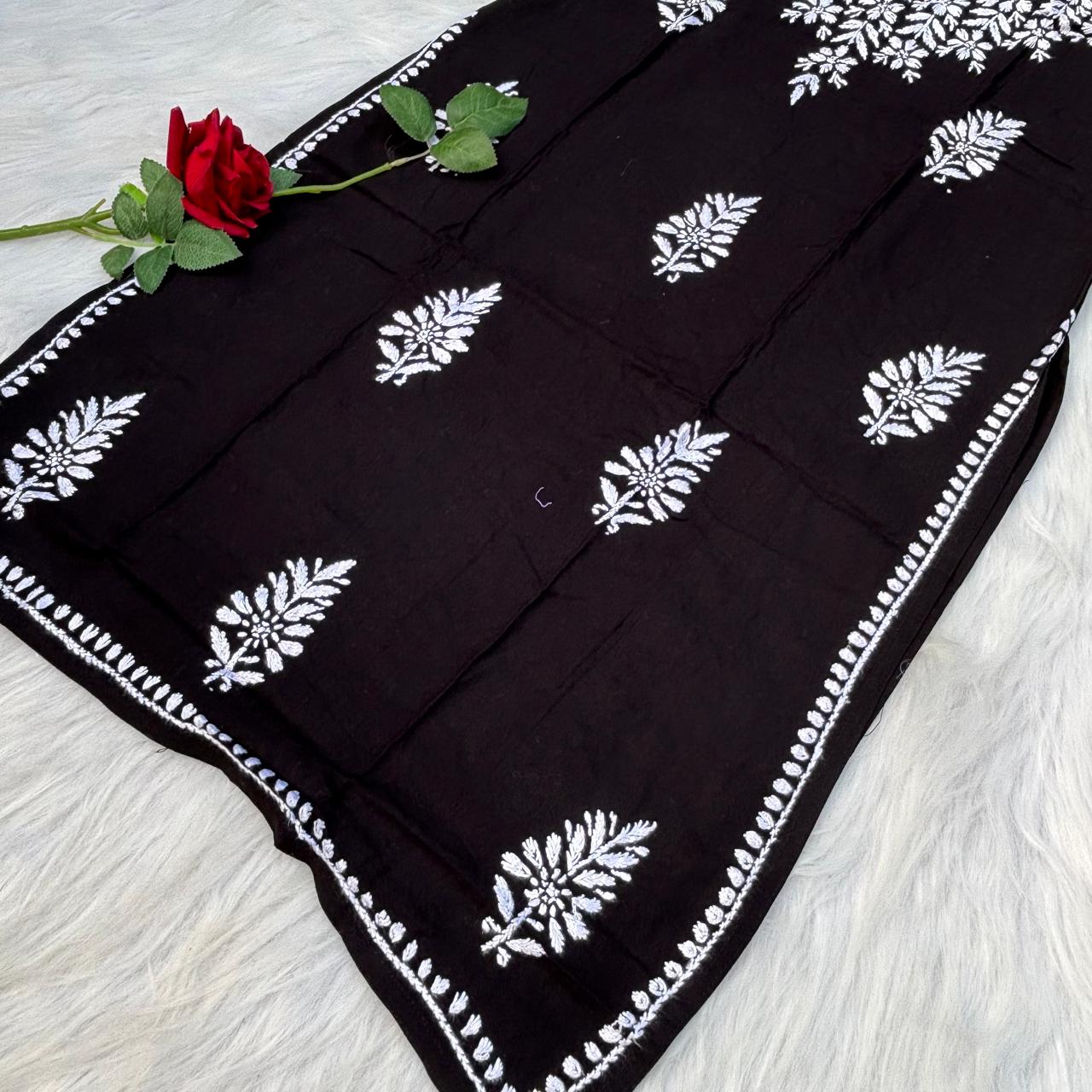 Safa Rayon Chikankari Noodle Strap Short Kurti -Black colour (Length - 38")