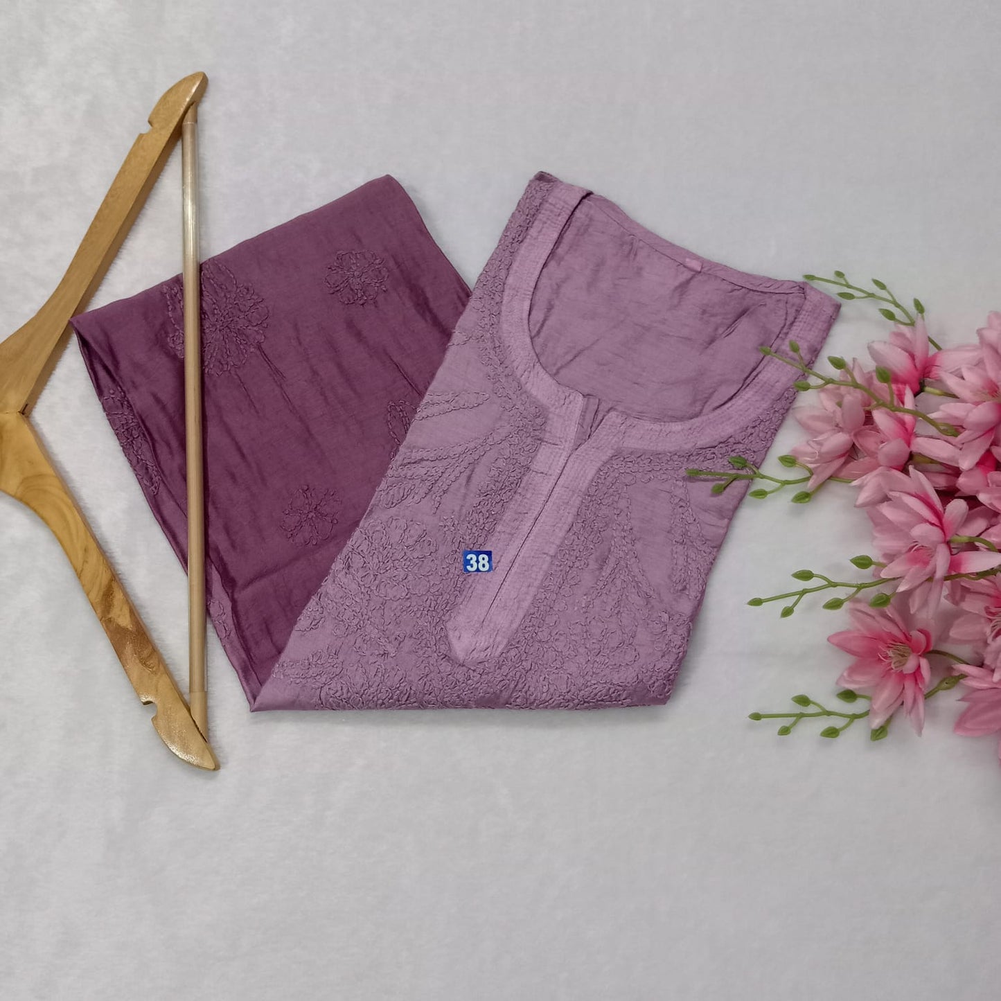 SOFT CHANDERI DUAL SHADED CHIKANKARI KURTI - WINE COLOR - Chikankaar