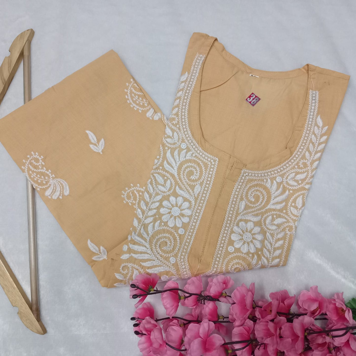 Cotton Machine Work Chikankari Kurti -Skin Colour - Chikankaar
