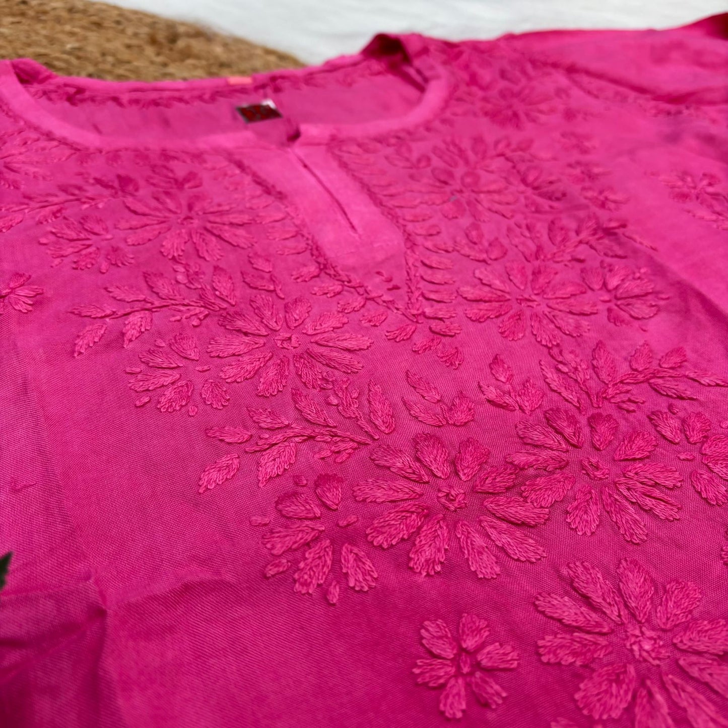 Sofia Ombre Shaded Soft Rayon Chikankari Short Kurti - Dark Pink Colour - Chikankaar