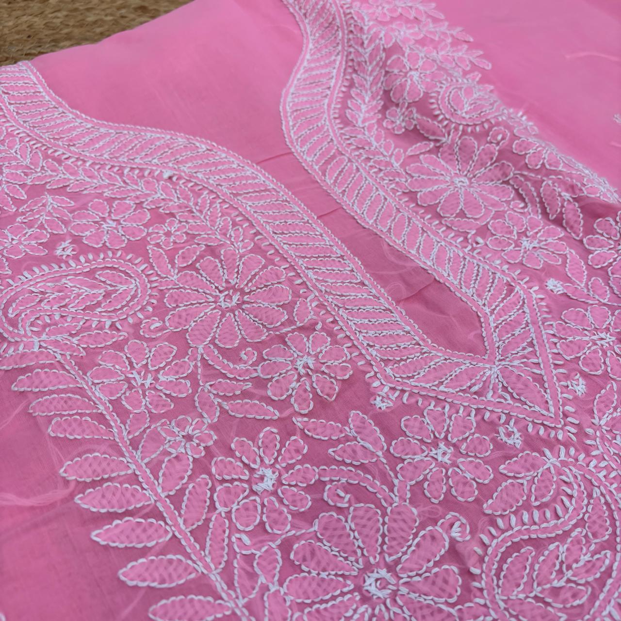 Madhuri Voile Cotton Chikankari Unstitched 3 pc set - Pink Colour