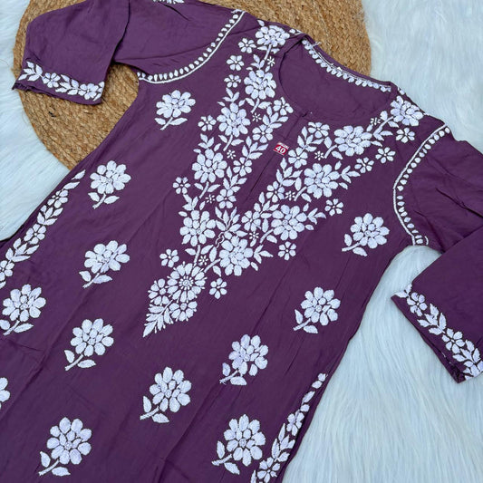 Avneet Kaur Inspired Modal Chikankari Kurti - Mauve colour - Chikankaar