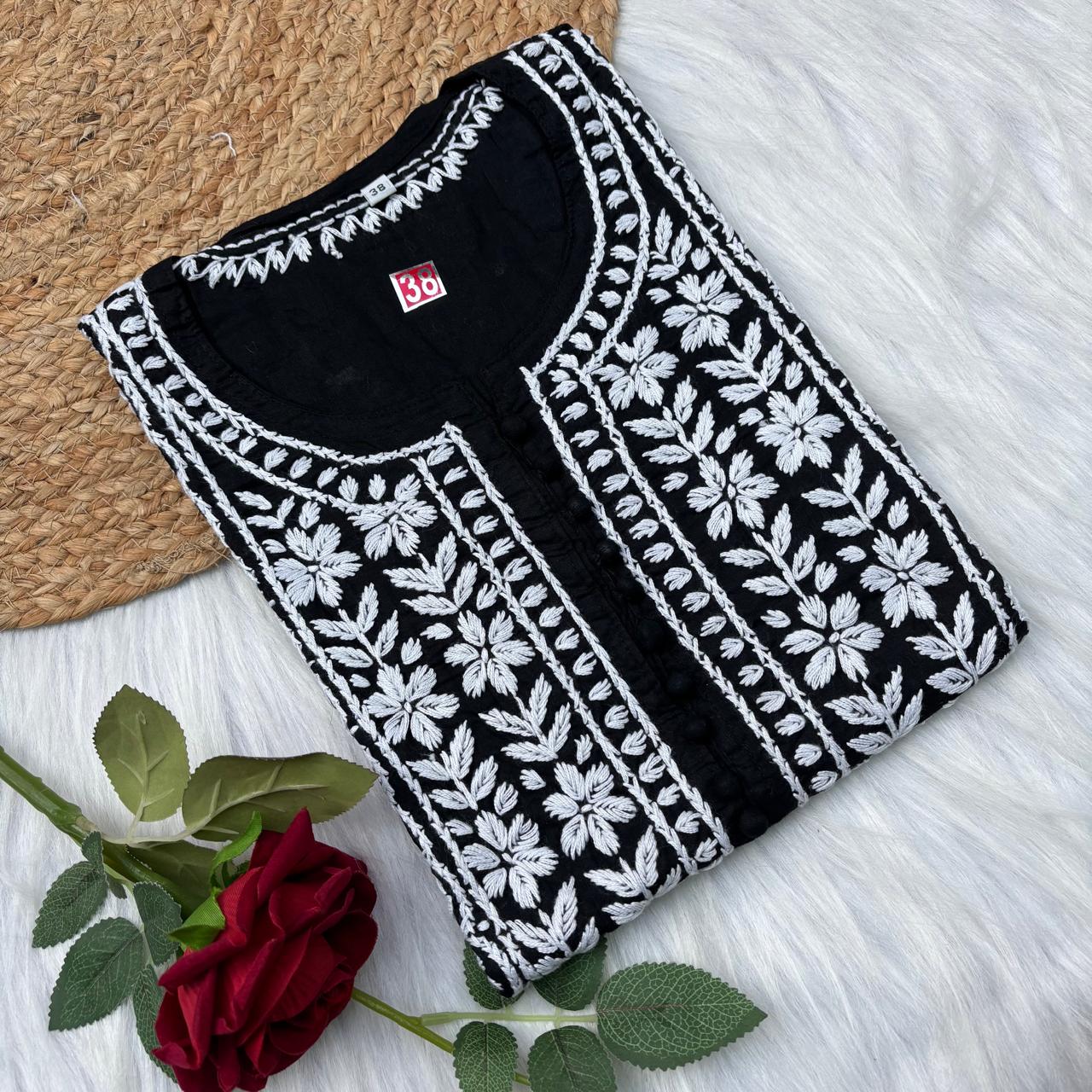 Shanaya Pure Cotton Chikankari Kurti Black Colour