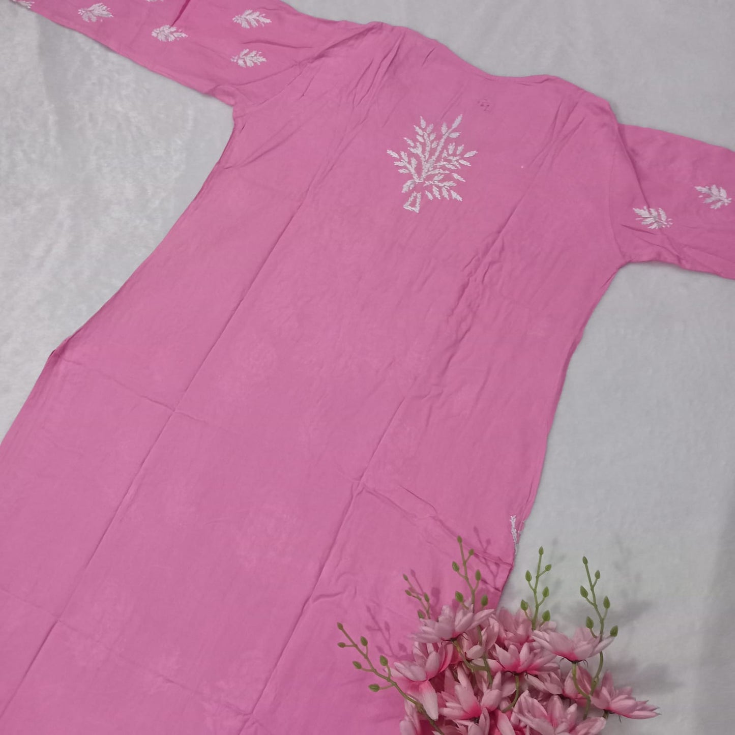 Pure Rayon Chikankari Kurti - Pink Colour - Chikankaar