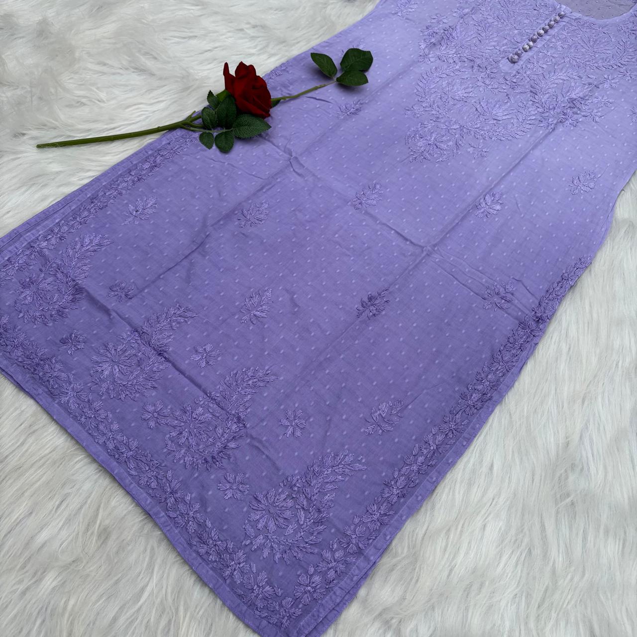 Farah Ombre Shaded Dobby Cotton Chikankari Kurti - Purple colour
