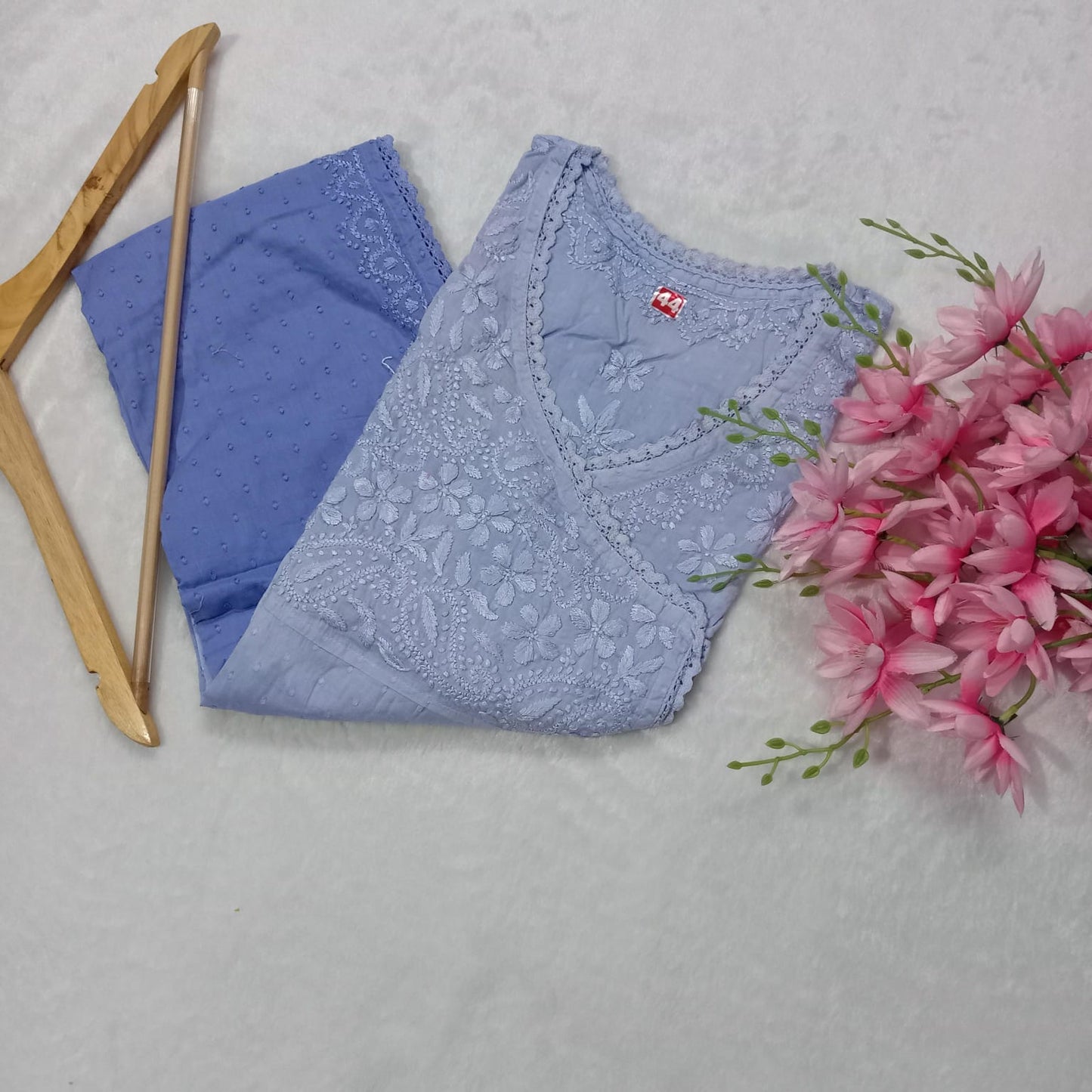 Ombre Shaded Dobby Cotton Chikankari Angarakha -Ocean Blue Colour - Chikankaar