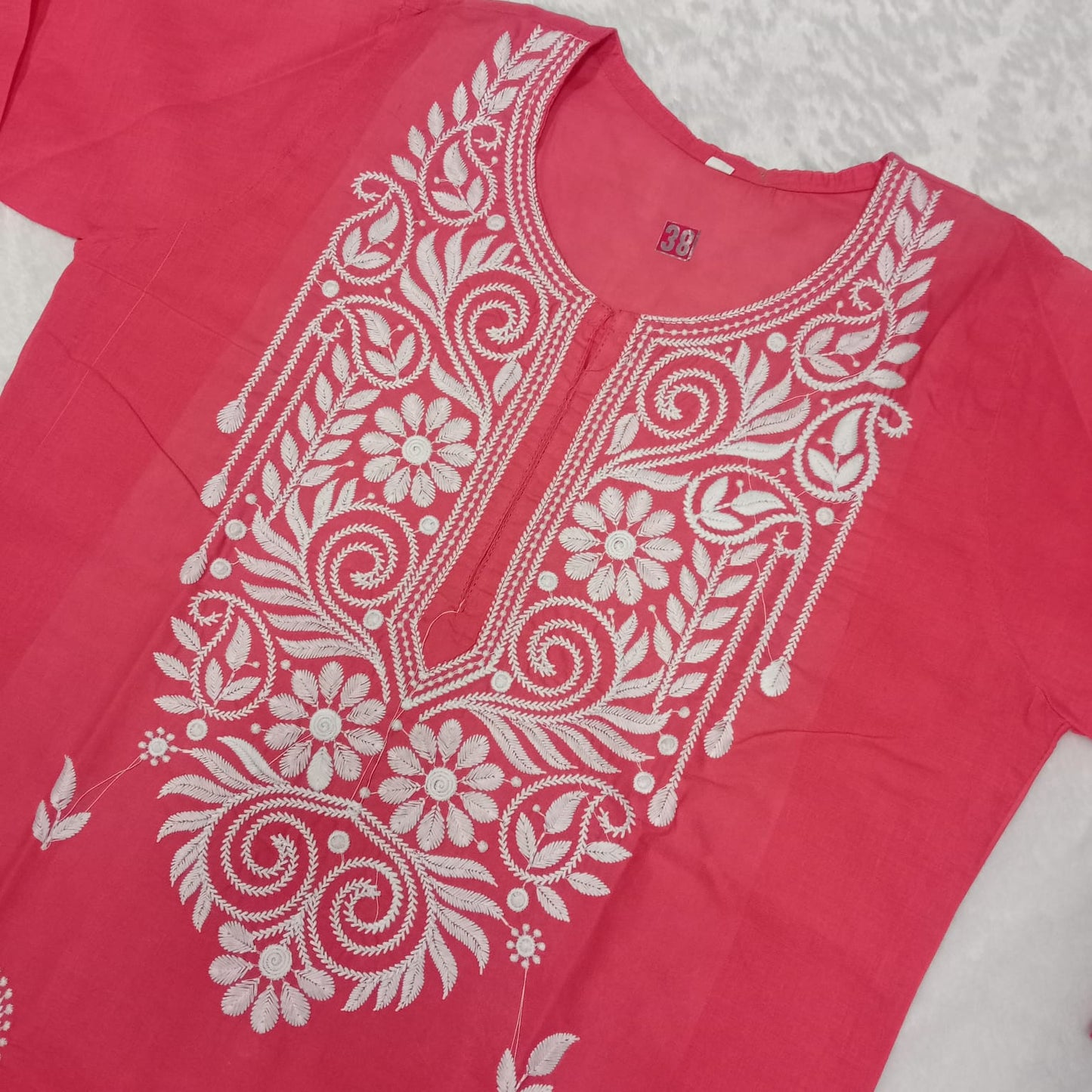 Cotton Machine Work Chikankari Kurti - Gazri Colour - Chikankaar