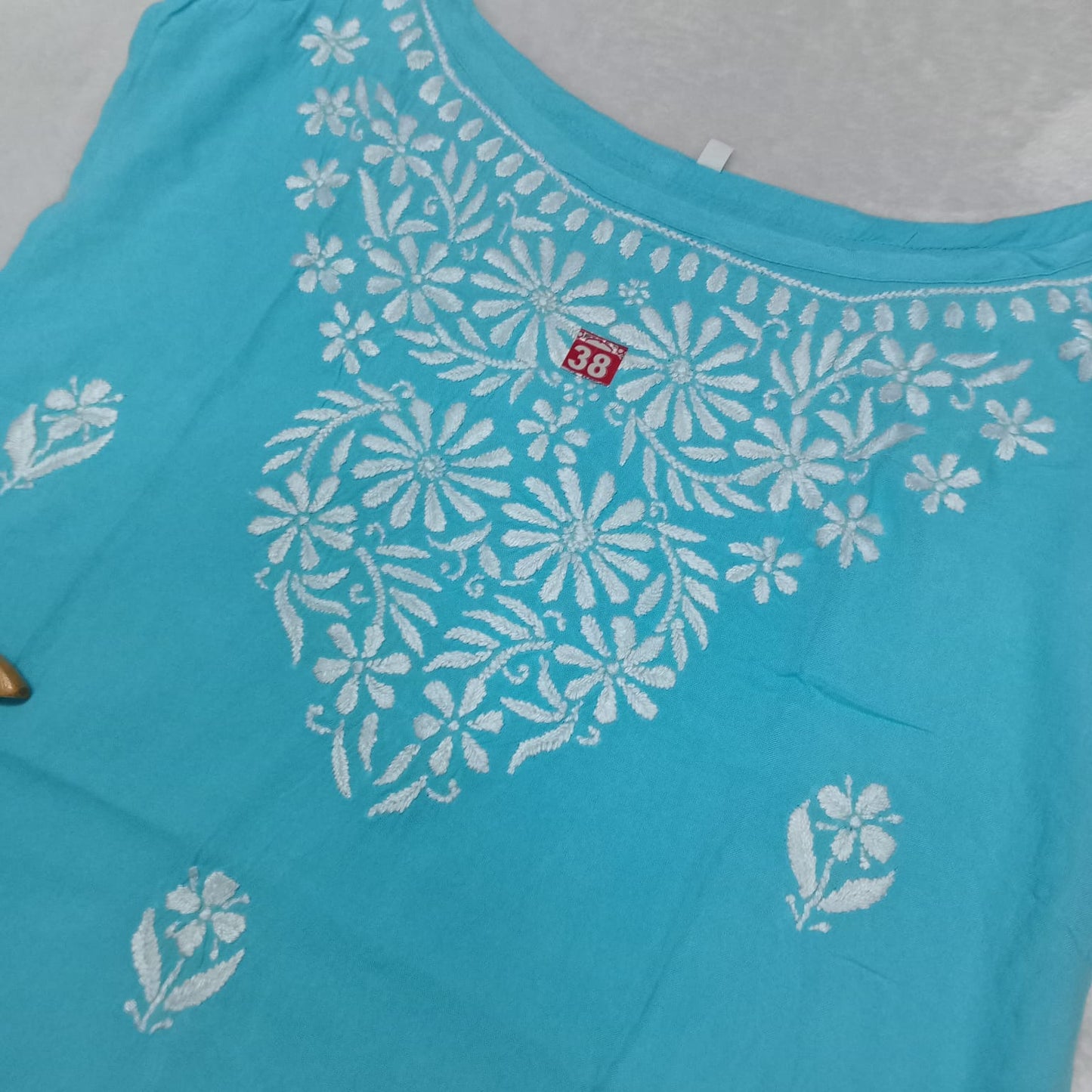 Nafisa Chikankari Sleeveless Short Kurti - Blue Colour - Chikankaar