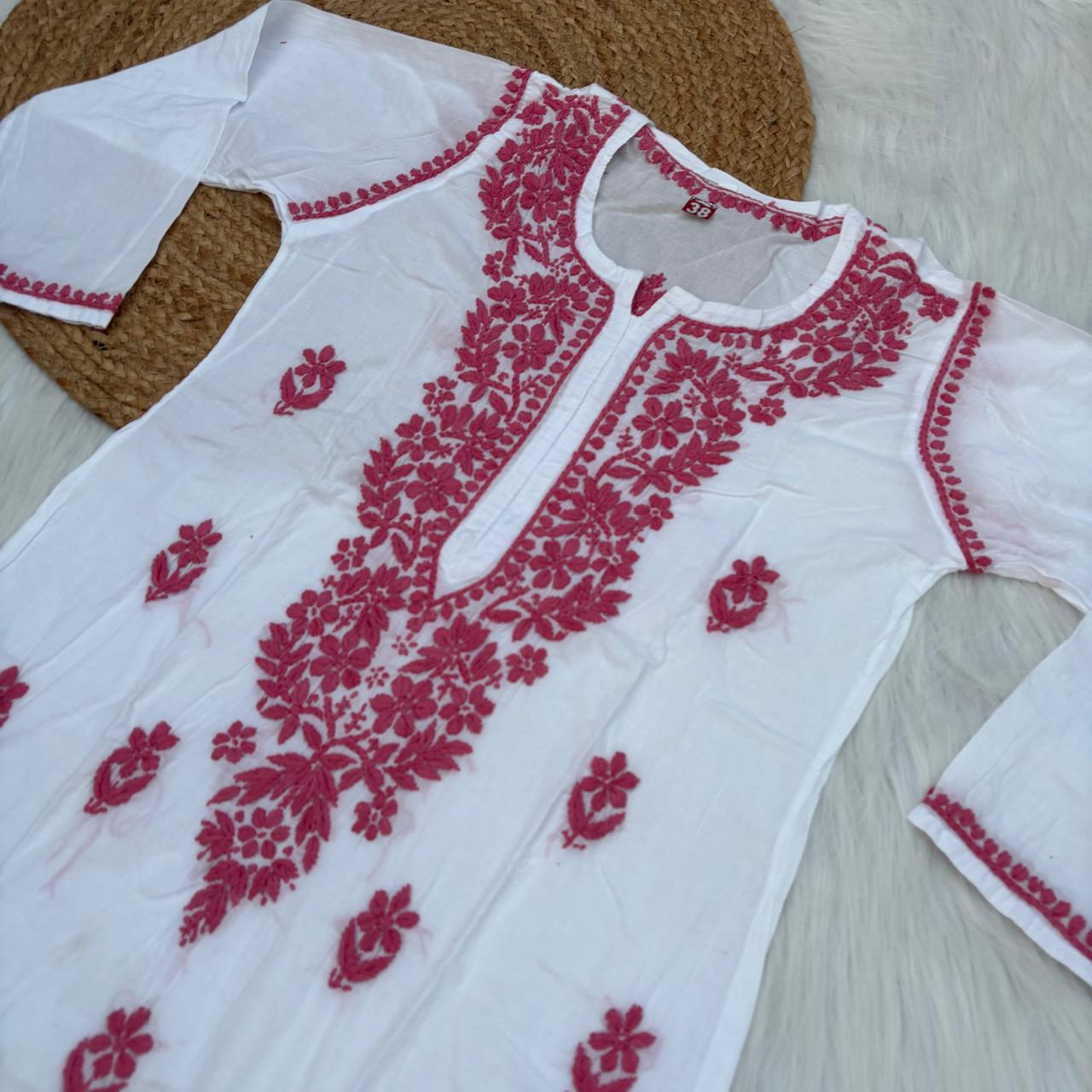 Shraddha Kapoor inspired Pure Cotton Chikankari Kurti - Pink Colour