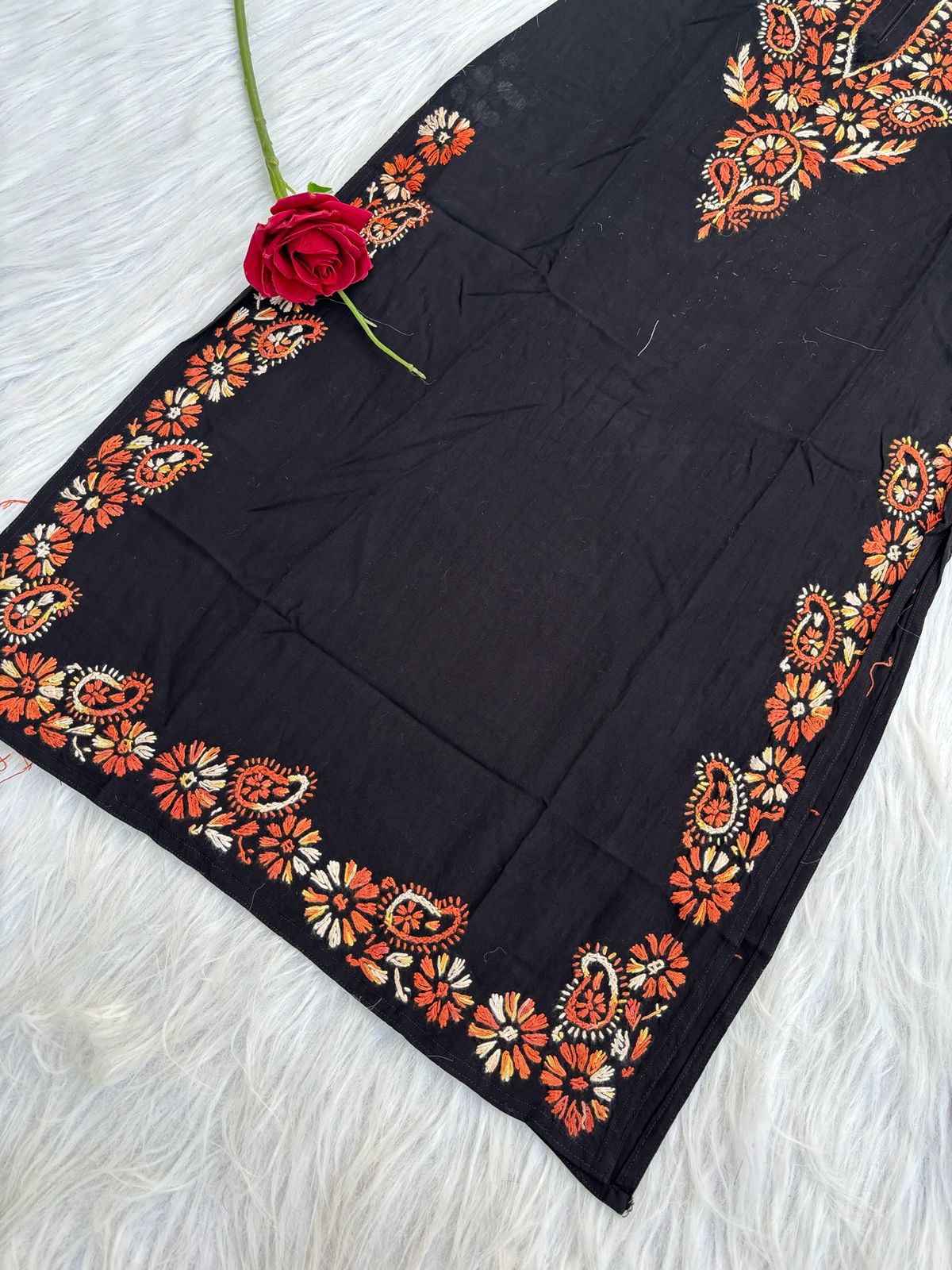 Ghada Soft Rayon Lucknowi Handwork Chikankari Kurti -Rust Colour