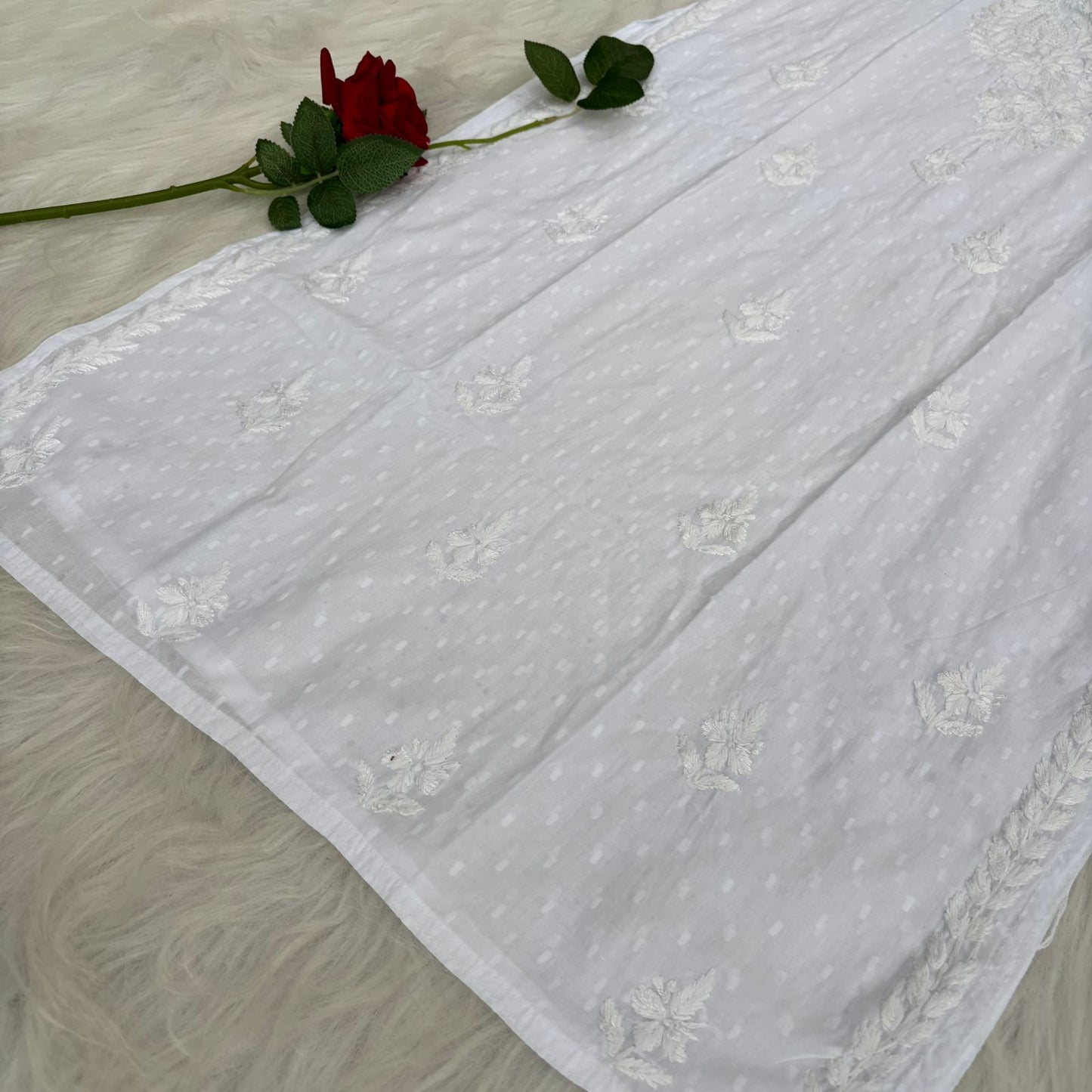 Vani Dobby Cotton Chikankari Kurti - White Colour