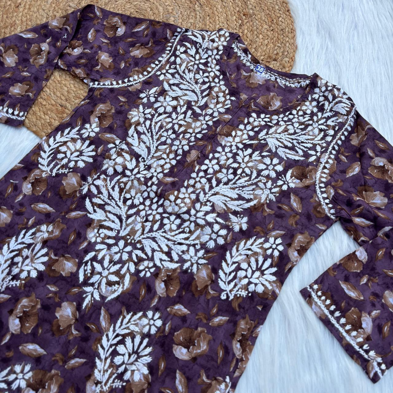 Sana Pure Mulmul Chikankari Handwork Kurti - Purple Colour