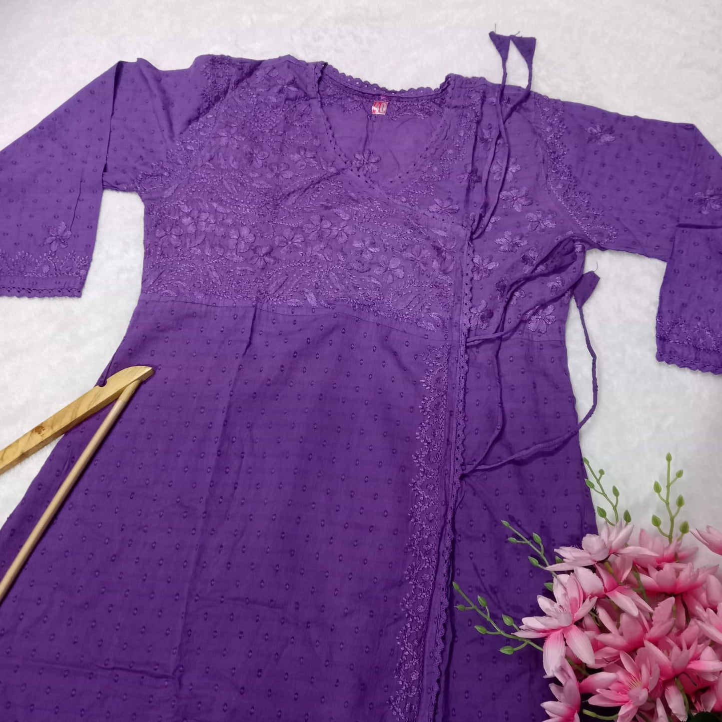 Ombre Shaded Dobby Cotton Chikankari Angarakha - Violet Colour - Chikankaar
