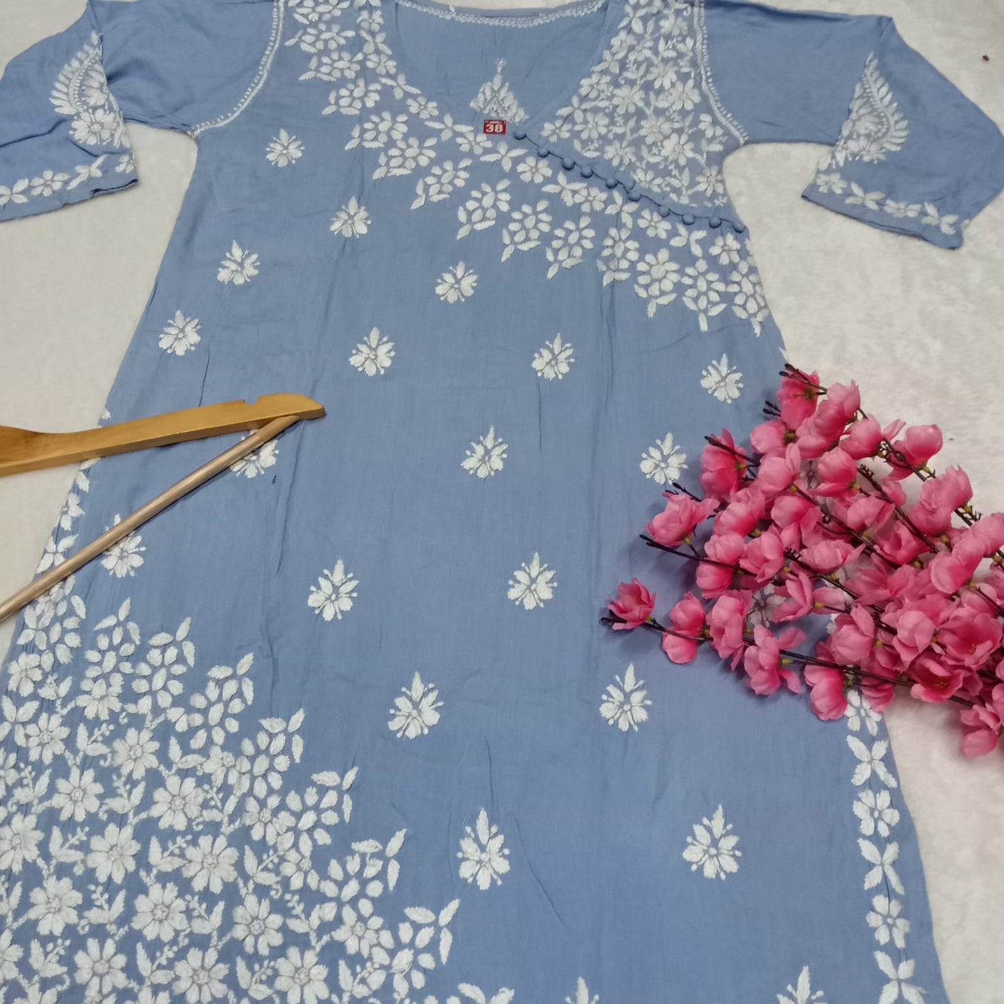 Zeenat Rayon Side Button Chikankari Kurti - Ocean Blue Colour - Chikankaar