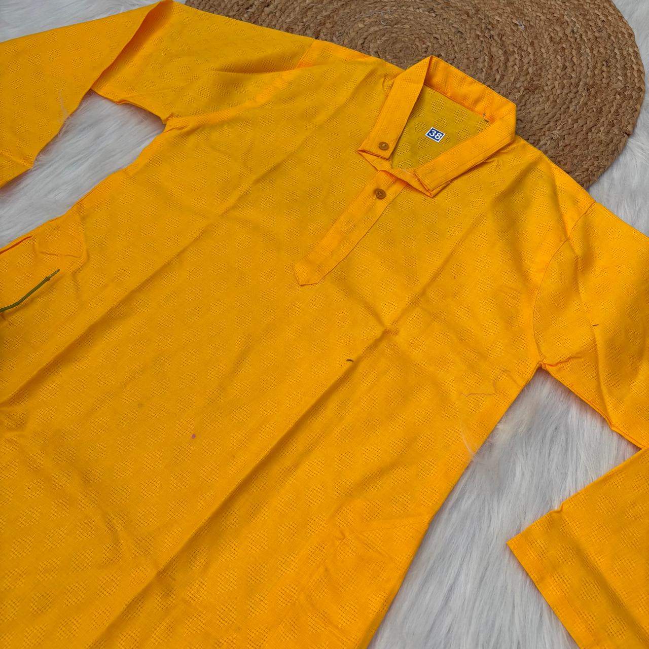Ayaan Mens Cotton Chikankari Kurta - Yellow colour