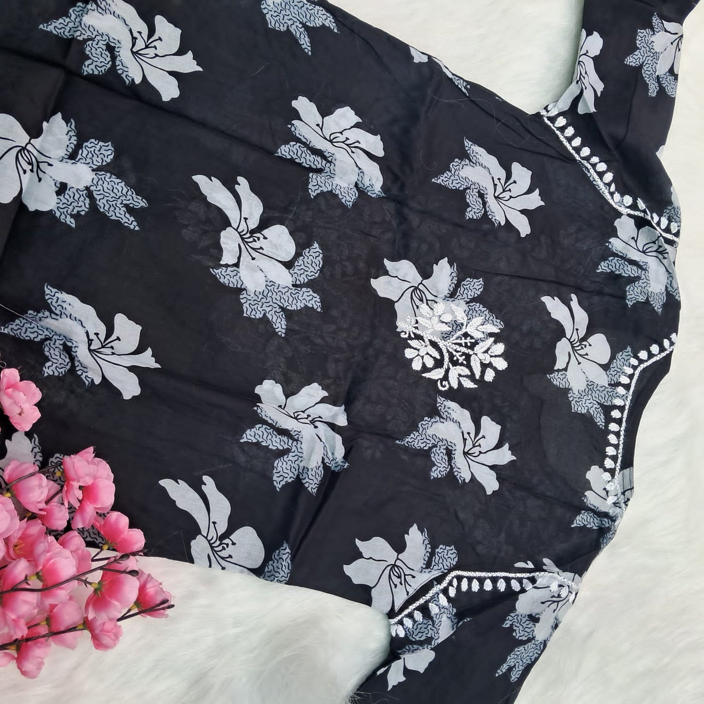 Suhana Khan Inspired Pure Mulmul Chikankari Kurti- Black Colour - Chikankaar