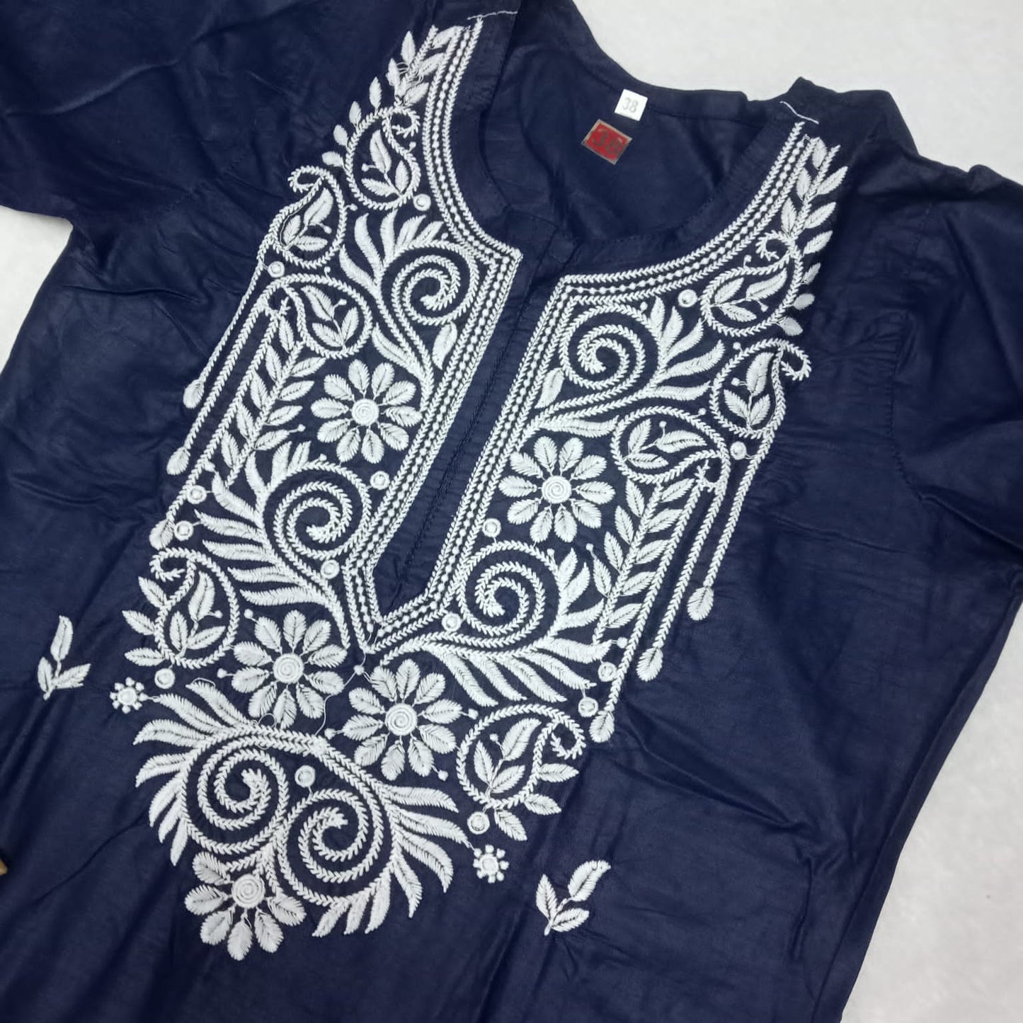 Rayon Chikankari Machine Work Kurti Plazo Set- Dark Navy Blue Colour - Chikankaar