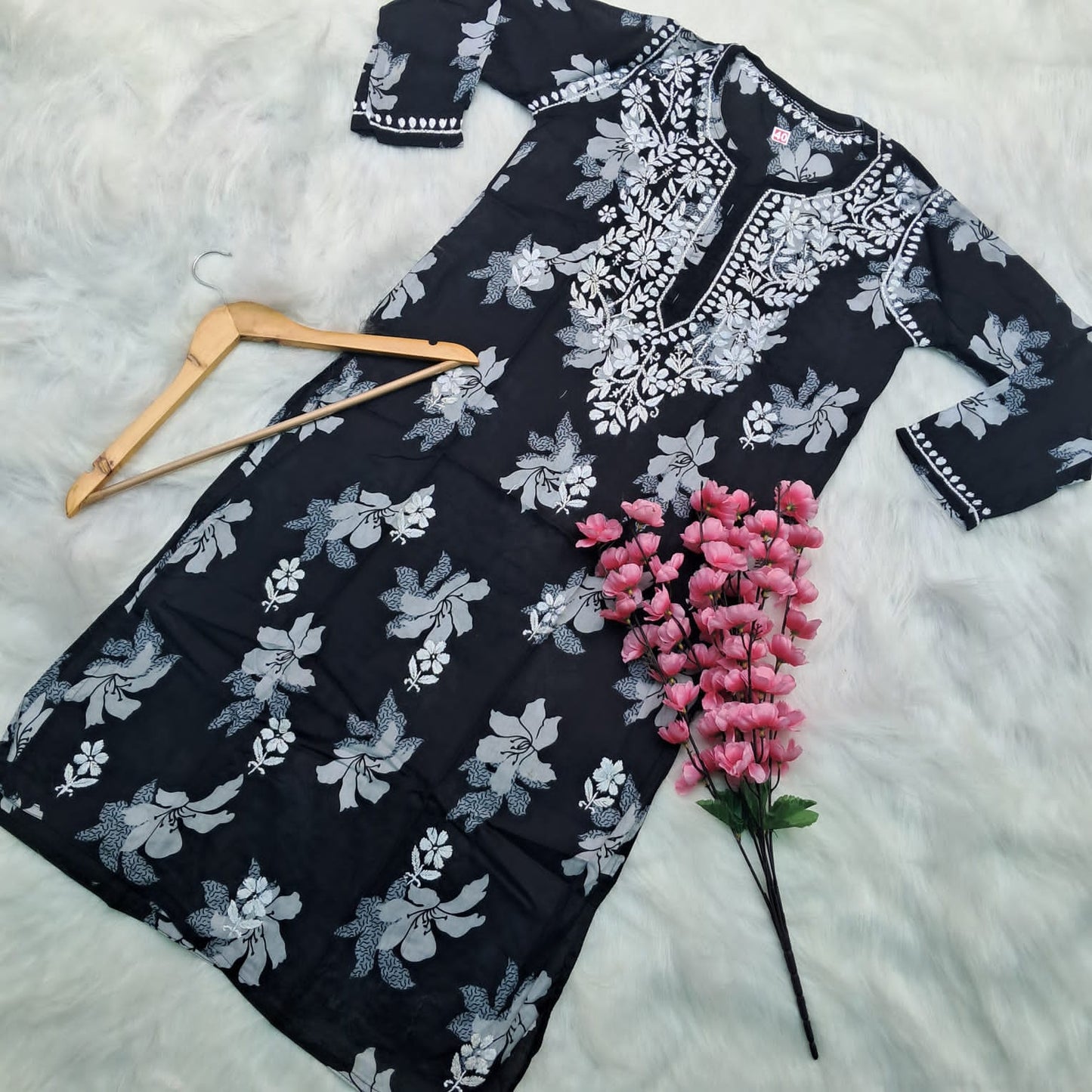 Suhana Khan Inspired Pure Mulmul Chikankari Kurti- Black Colour - Chikankaar