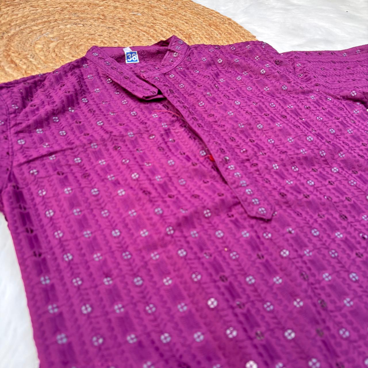 Ayaan Mens Cotton Chikankari Kurta - Wine colour