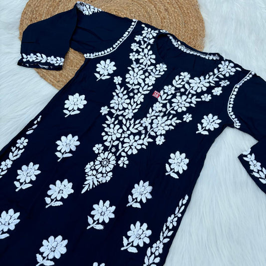 Avneet Kaur Inspired Modal Chikankari Kurti - Navy Blue colour - Chikankaar