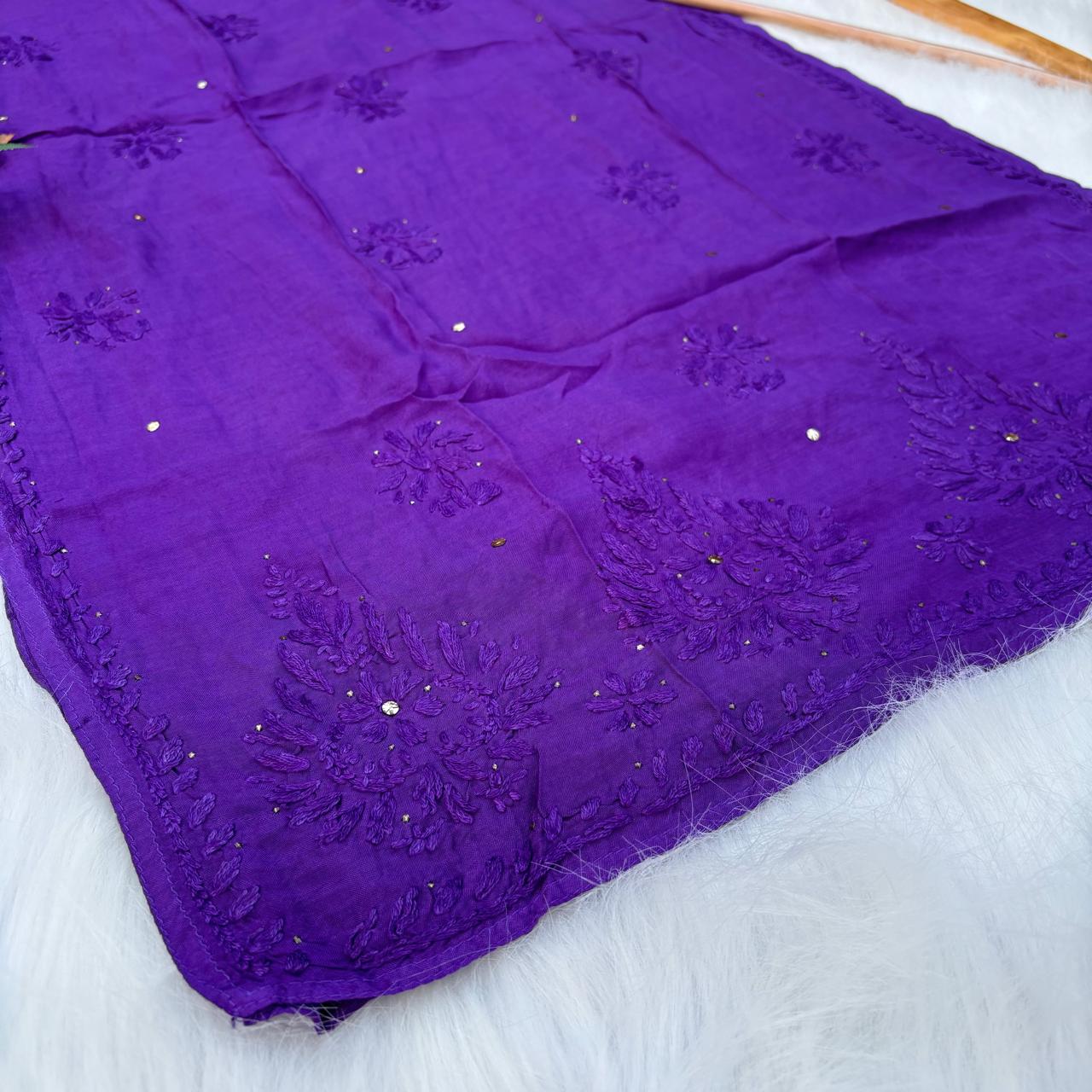 Rakul Preet Inspired Chikankari Muslin Kurti with Mukaish Work - Violet Colour - Chikankaar