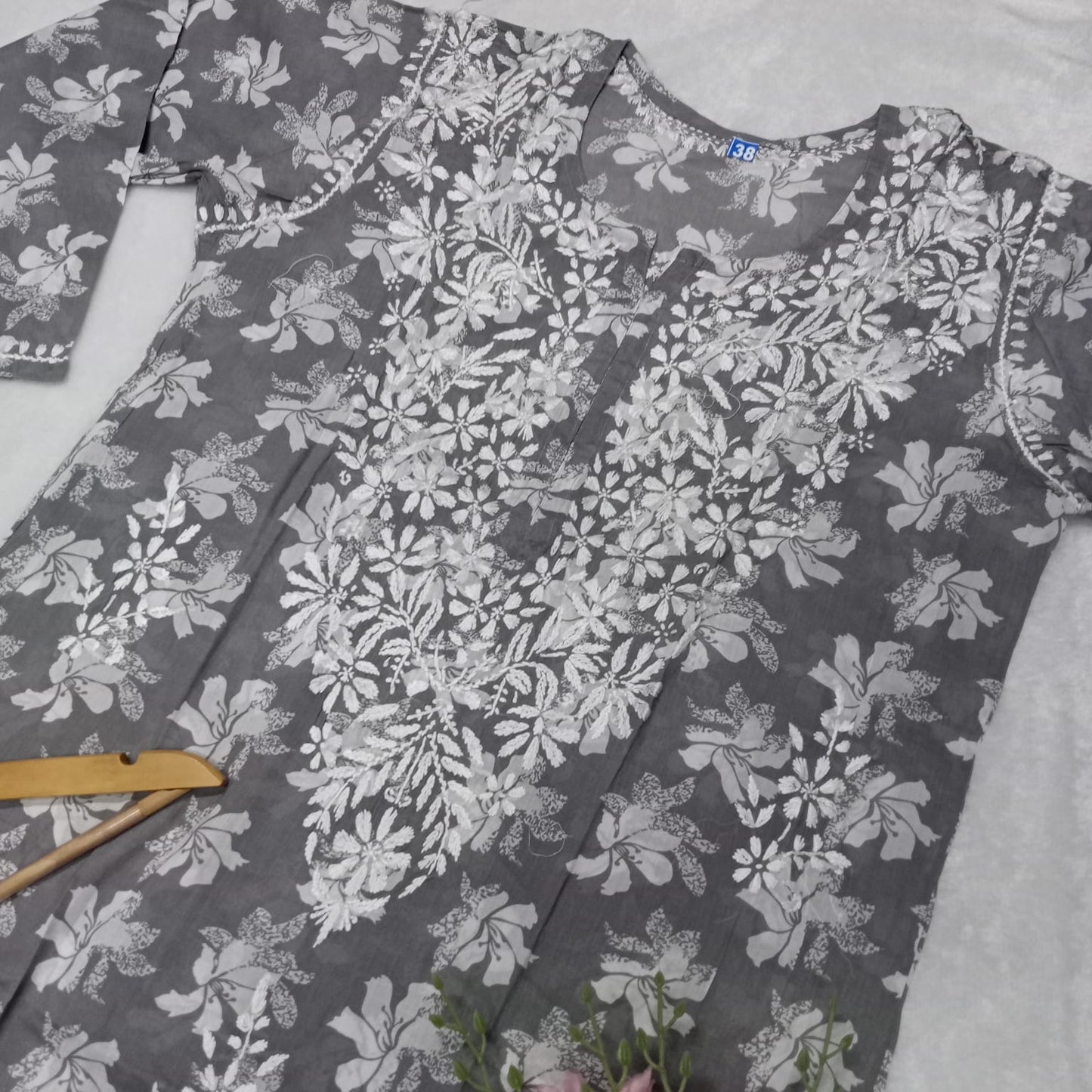 Suhana Khan Inspired Pure Mulmul Chikankari Kurti- Grey Colour - Chikankaar