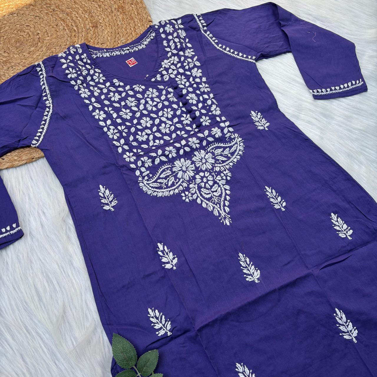 Sabeena Pure Cotton Chikankari Kurti Purple Colour