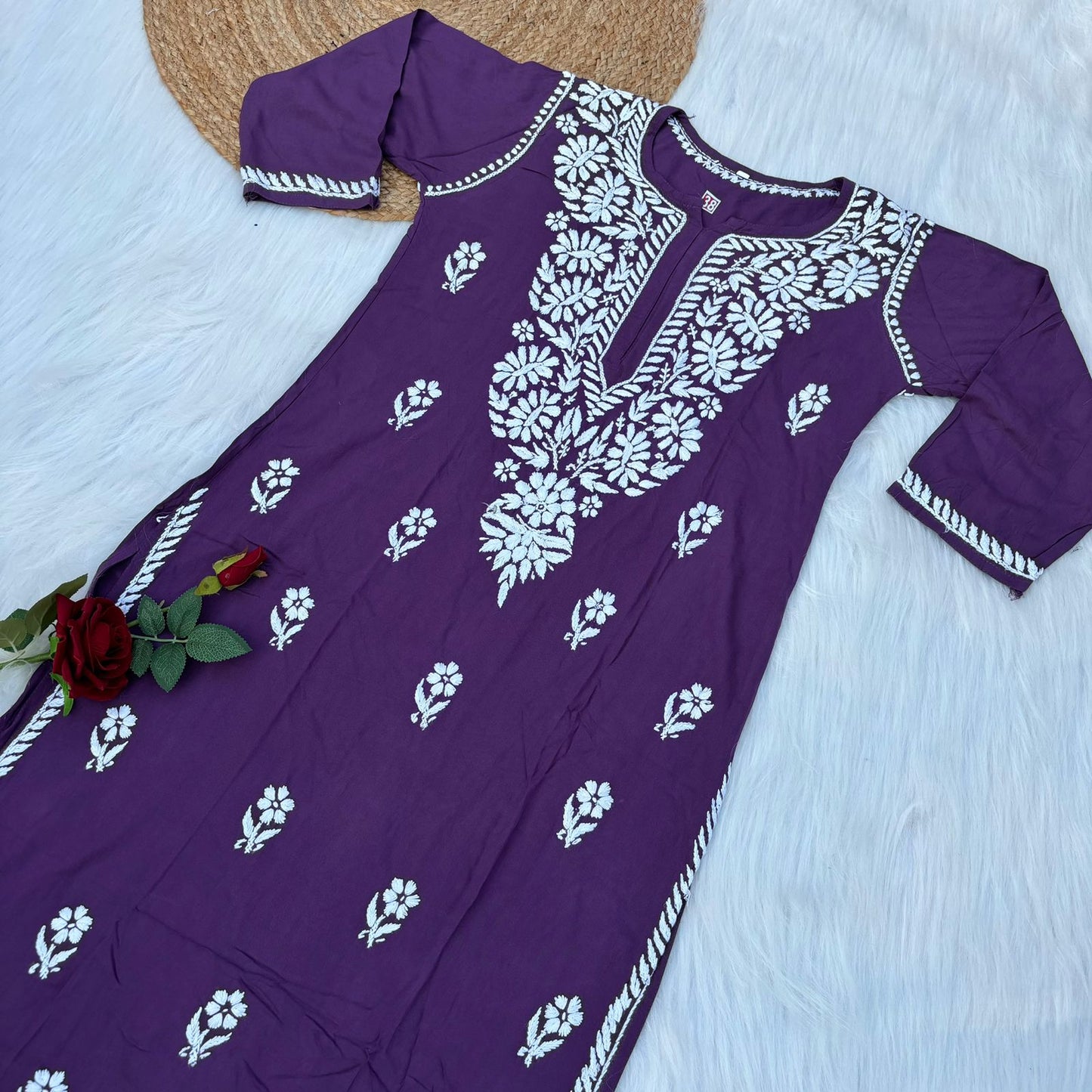 Hiba Soft Rayon Chikankari Kurti - Violet Colour - Chikankaar