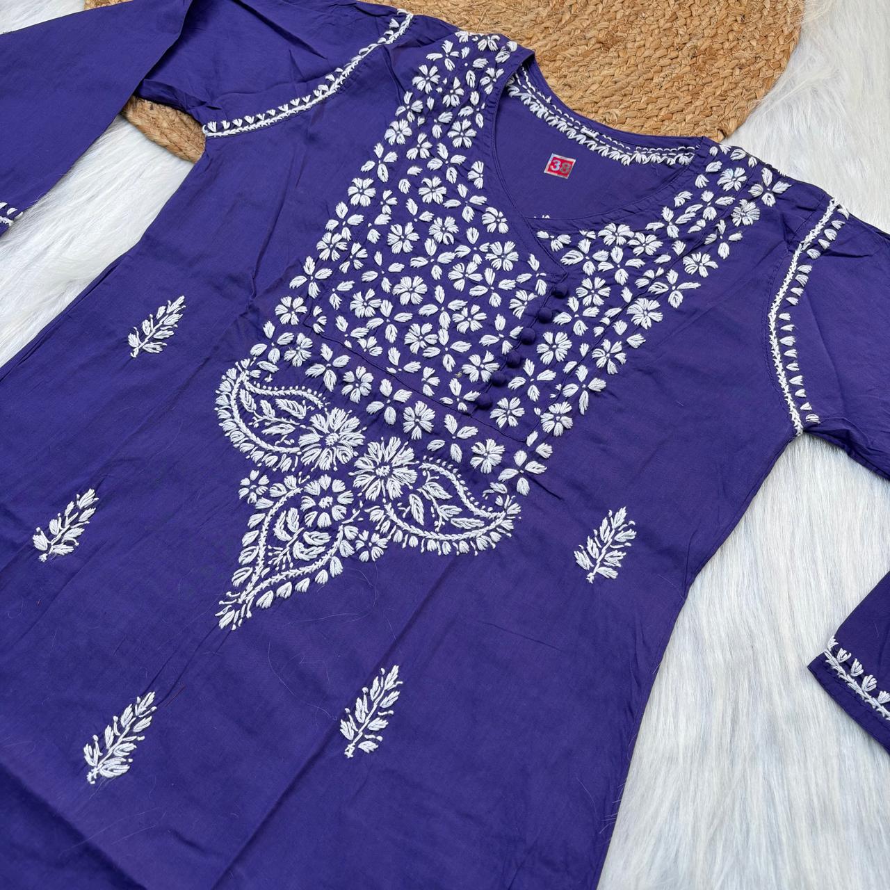Sabeena Pure Cotton Chikankari Kurti Purple Colour