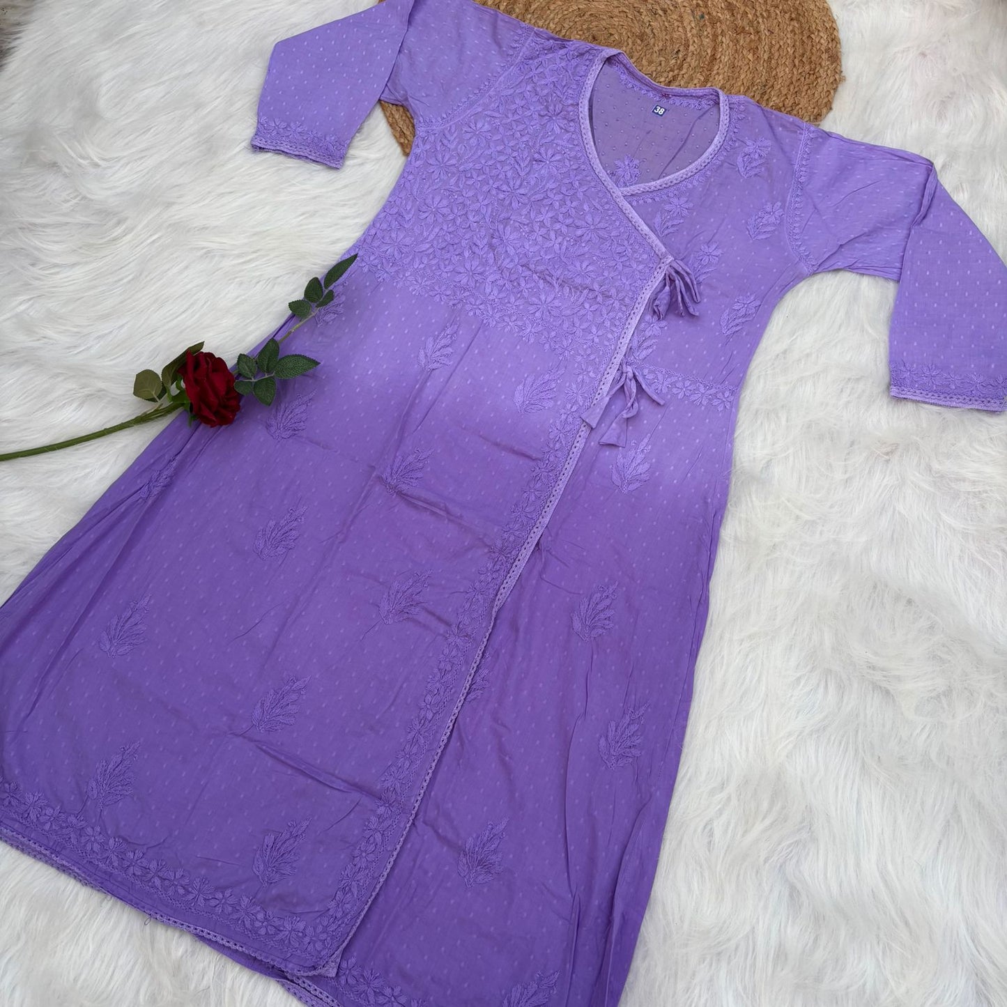 Shazia Ombre Shaded Dobby Cotton Chikankari Angarakha - Purple Colour