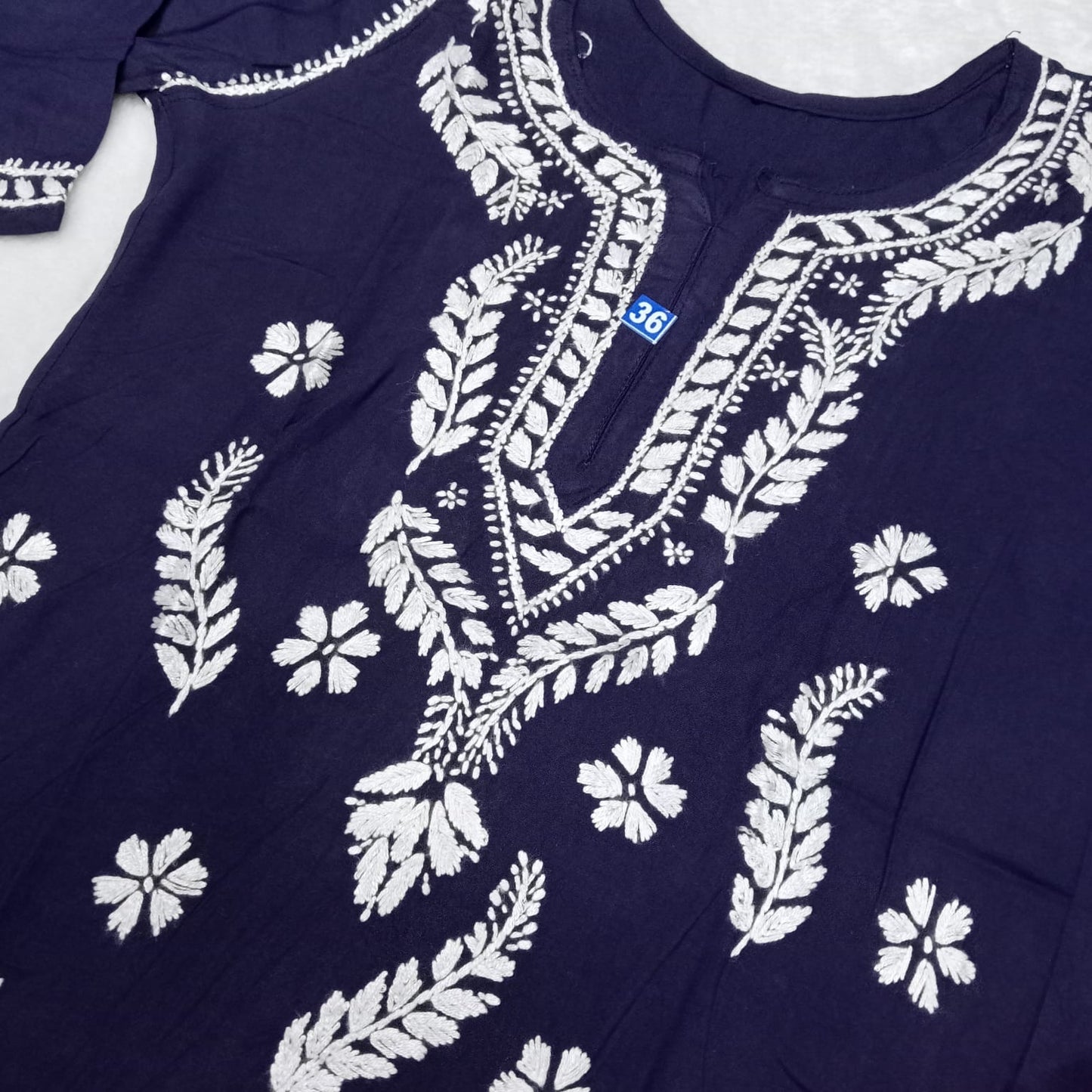 Inaya Rayon Chikankari Handwork Short Kurti -Navy Blue colour - Chikankaar