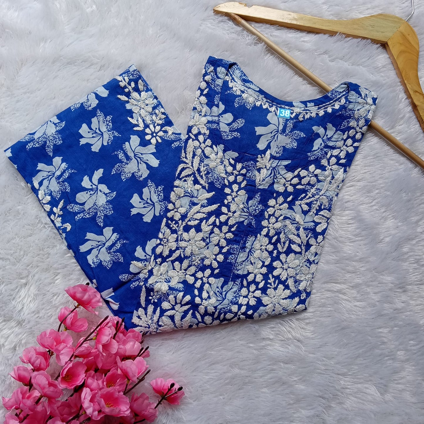 Suhana Khan Inspired Pure Mulmul Chikankari Kurti- Navy Blue Colour - Chikankaar