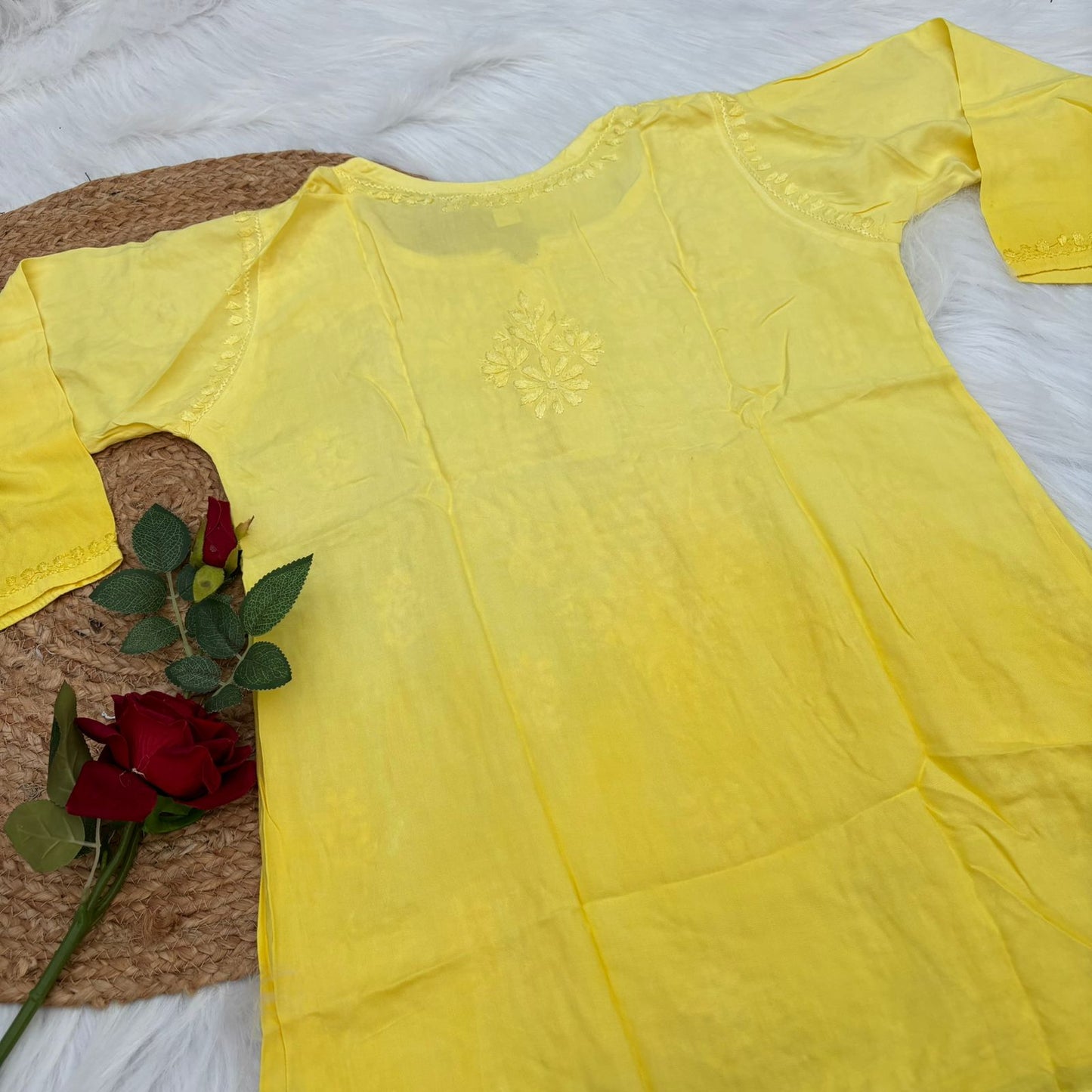 Sofia Ombre Shaded Soft Rayon Chikankari Short Kurti - Yellow Colour - Chikankaar