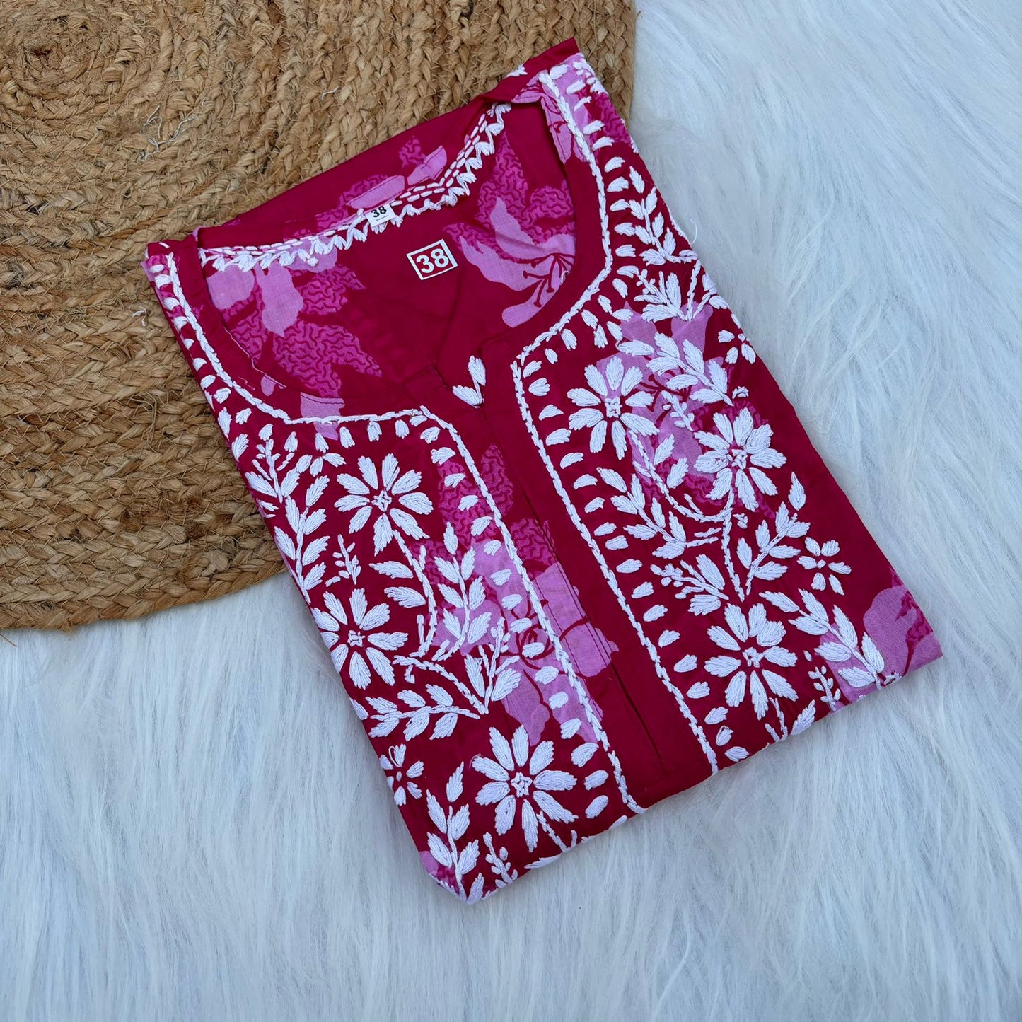 Suhana Khan Inspired Pure Mulmul Chikankari Kurti- Pink Colour - Chikankaar