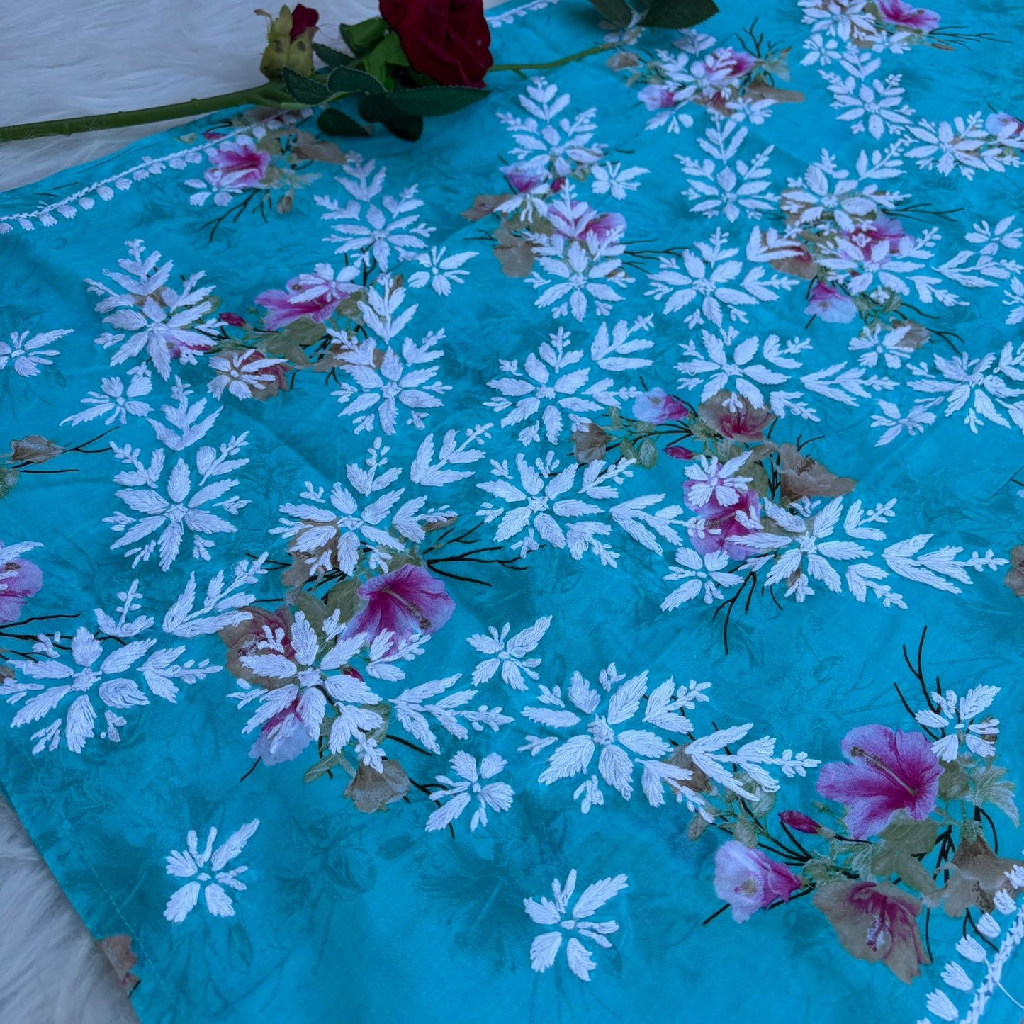 Rasha Pure Mulmul Chikankari Kurti - Sea Green Colour