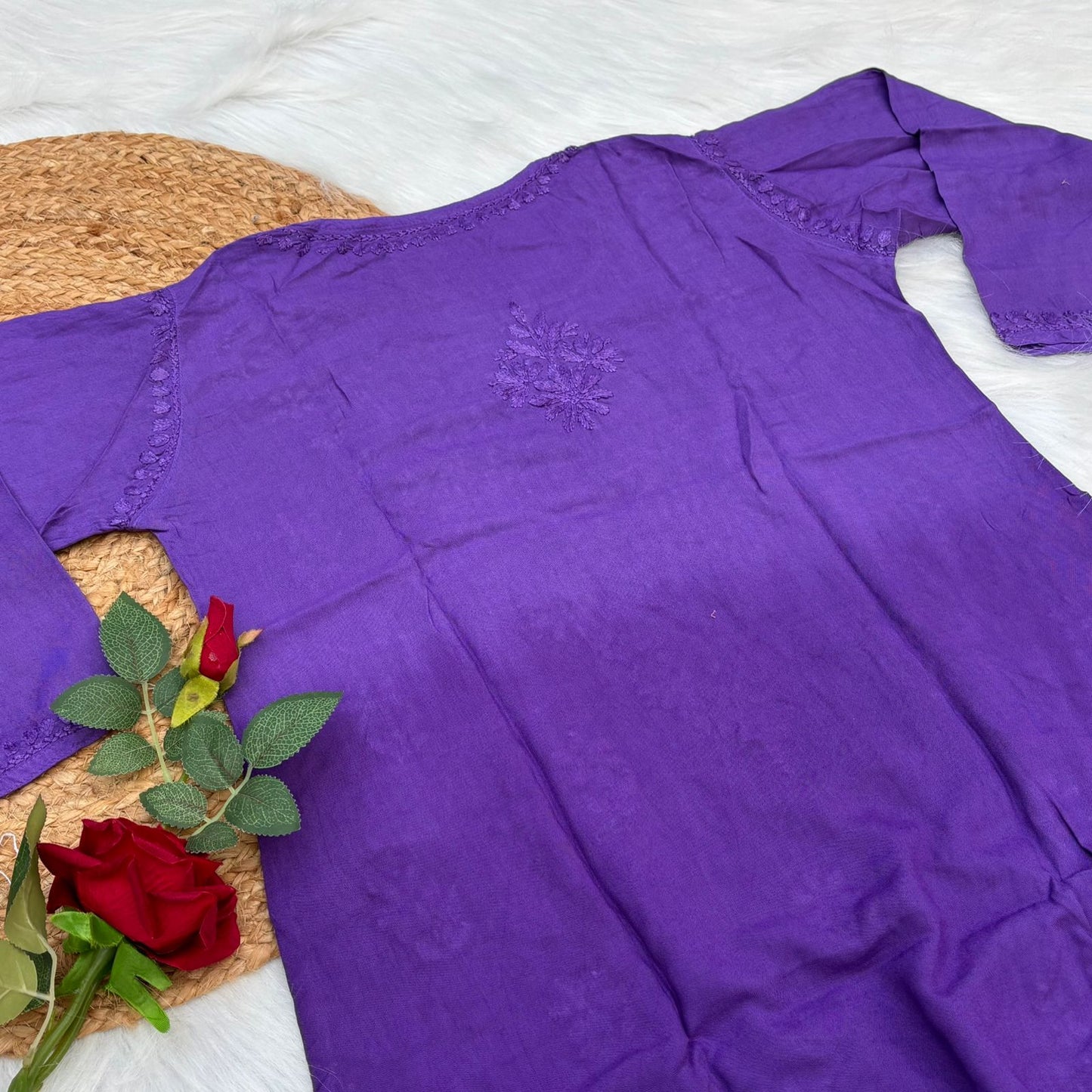 Sofia Ombre Shaded Soft Rayon Chikankari Short Kurti - Purple Colour - Chikankaar