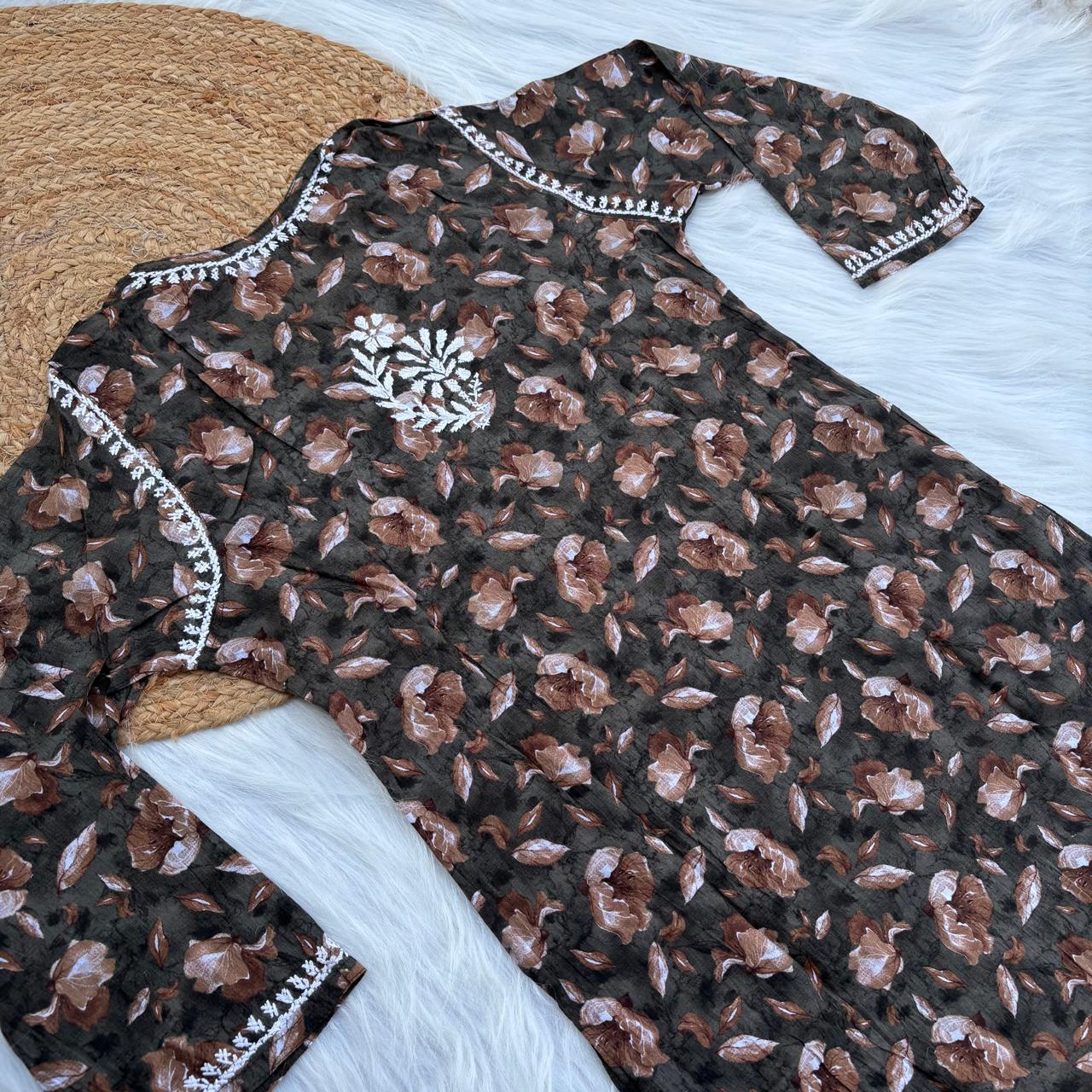 Sana Pure Mulmul Chikankari Handwork Kurti - Dark Green Colour