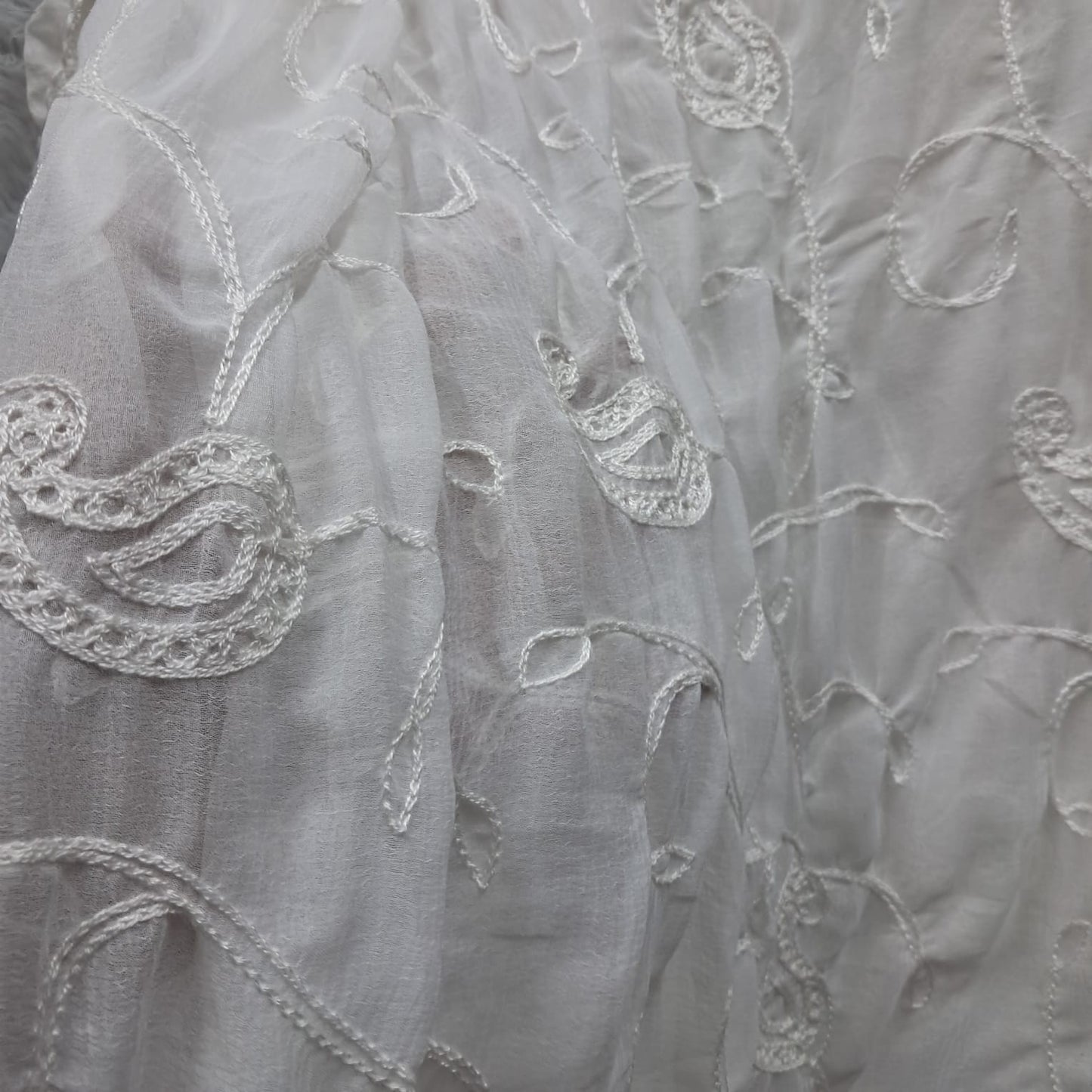 Chiffon Chikankari Dupatta With Qureshia Lace - White Color - Chikankaar