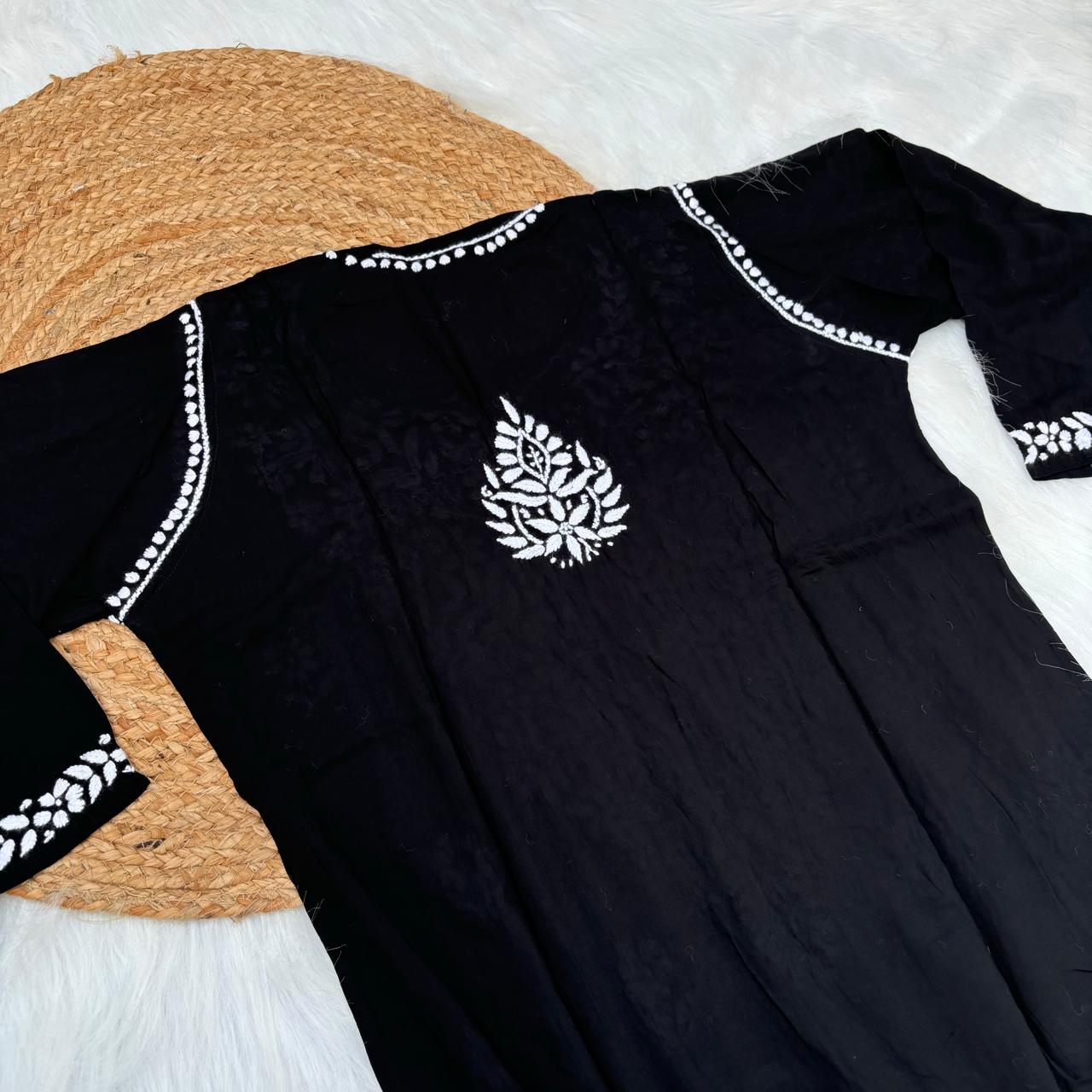 Avneet Kaur Inspired Modal Chikankari Kurti - Black colour - Chikankaar