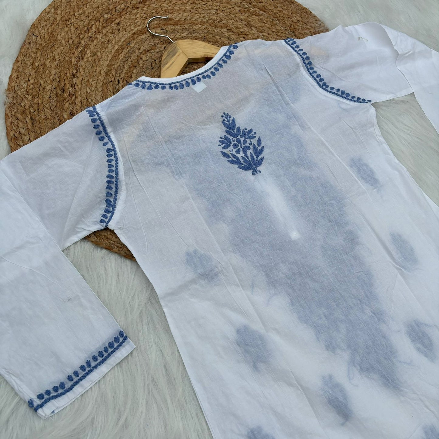 Shraddha Kapoor inspired Pure Cotton Chikankari Kurti - Blue Colour - Chikankaar