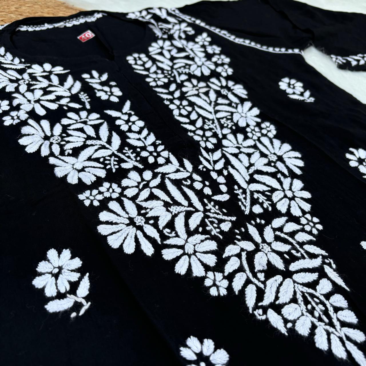 Avneet Kaur Inspired Modal Chikankari Kurti - Black colour - Chikankaar