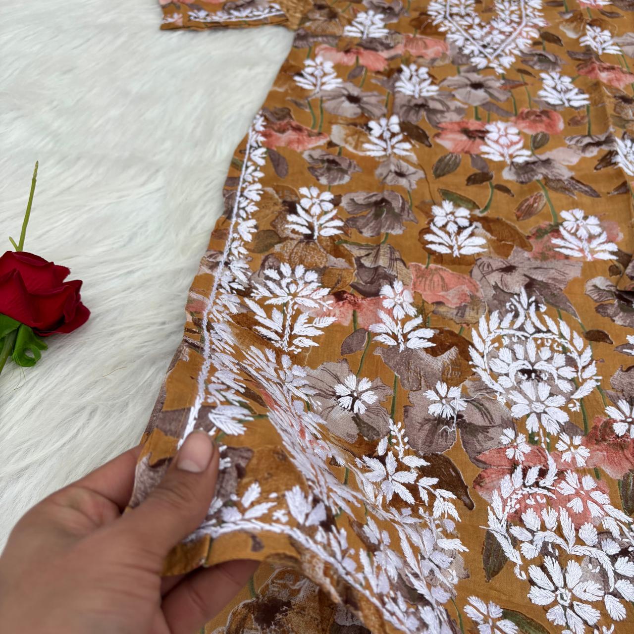 Jameela Mulmul Cotton Chikankari Kurti Set - Yellow Colour