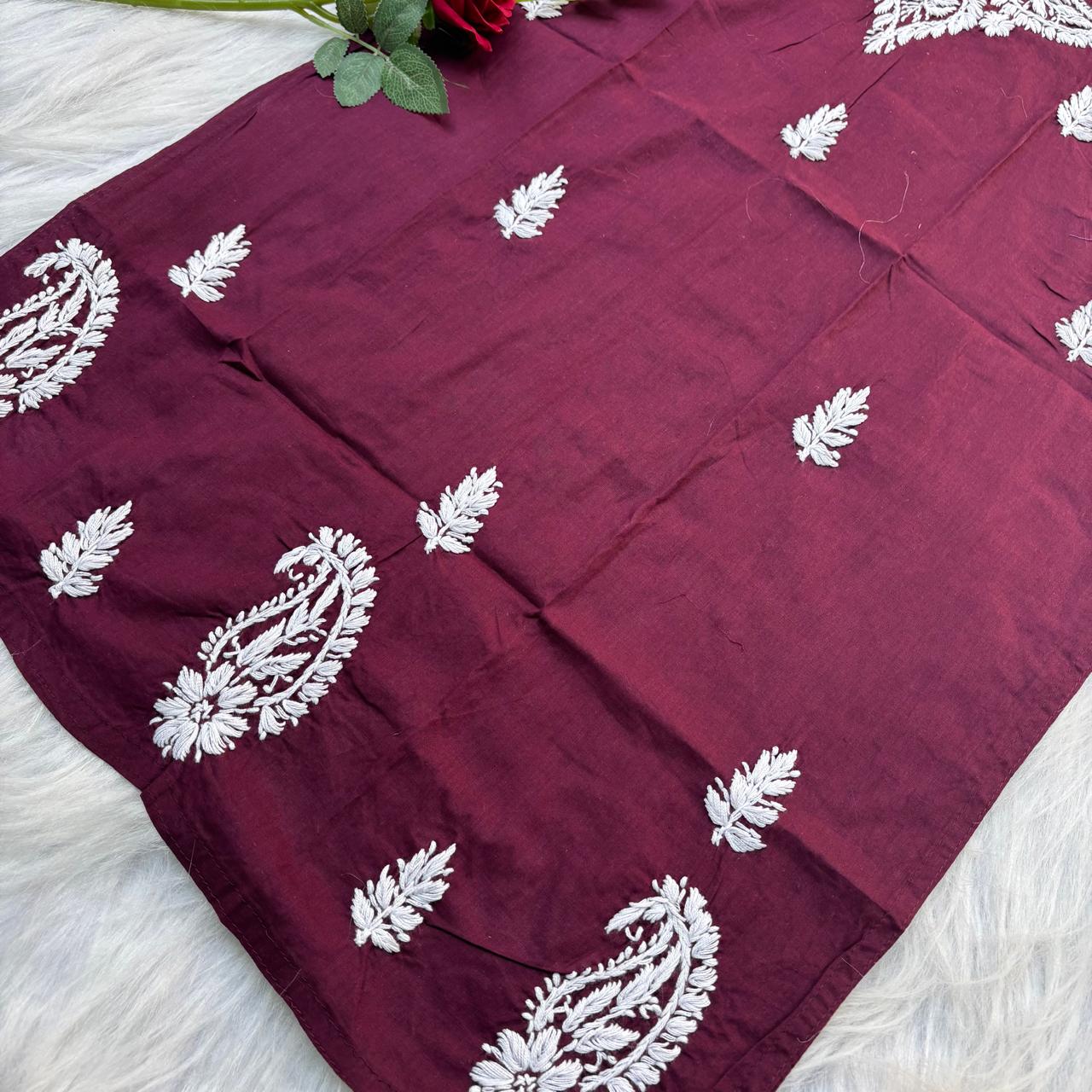 Sabeena Pure Cotton Chikankari Kurti Wine Colour