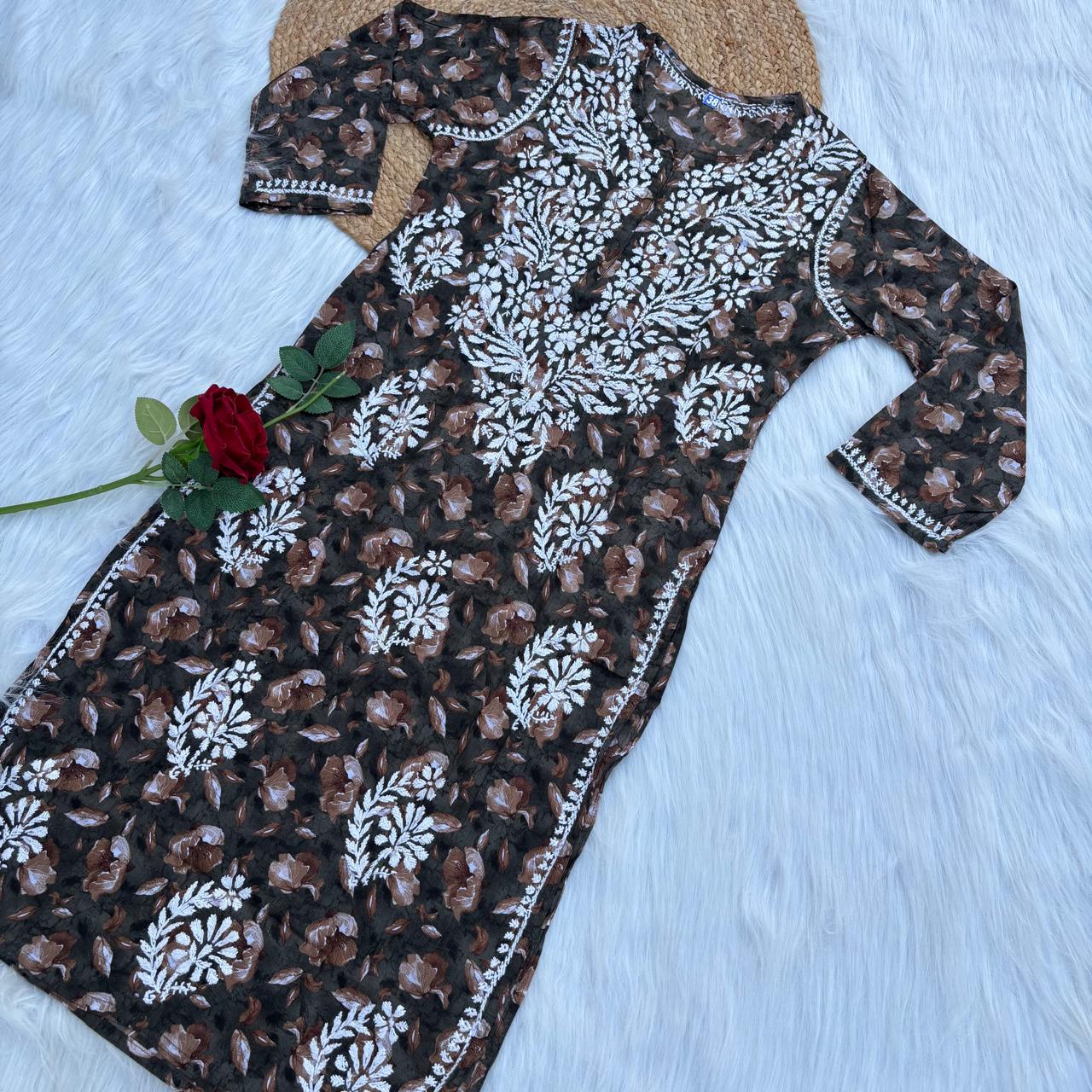 Sana Pure Mulmul Chikankari Handwork Kurti - Dark Green Colour