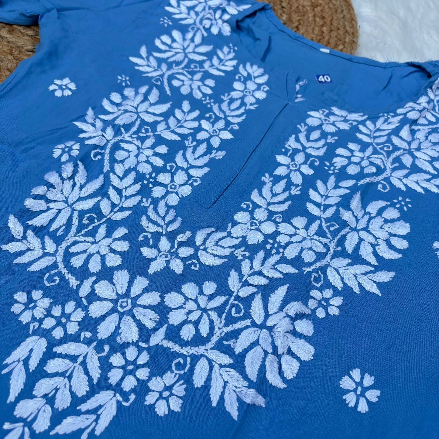 Jannat Soft Rayon Chikankari Kurti Plazo Set - Blue colour - Chikankaar