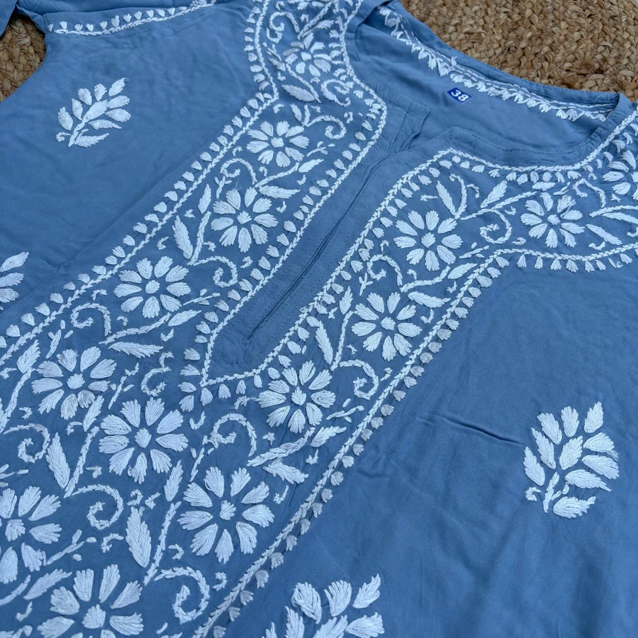 Soft Rayon Chikankari Kurti - Blue Colour