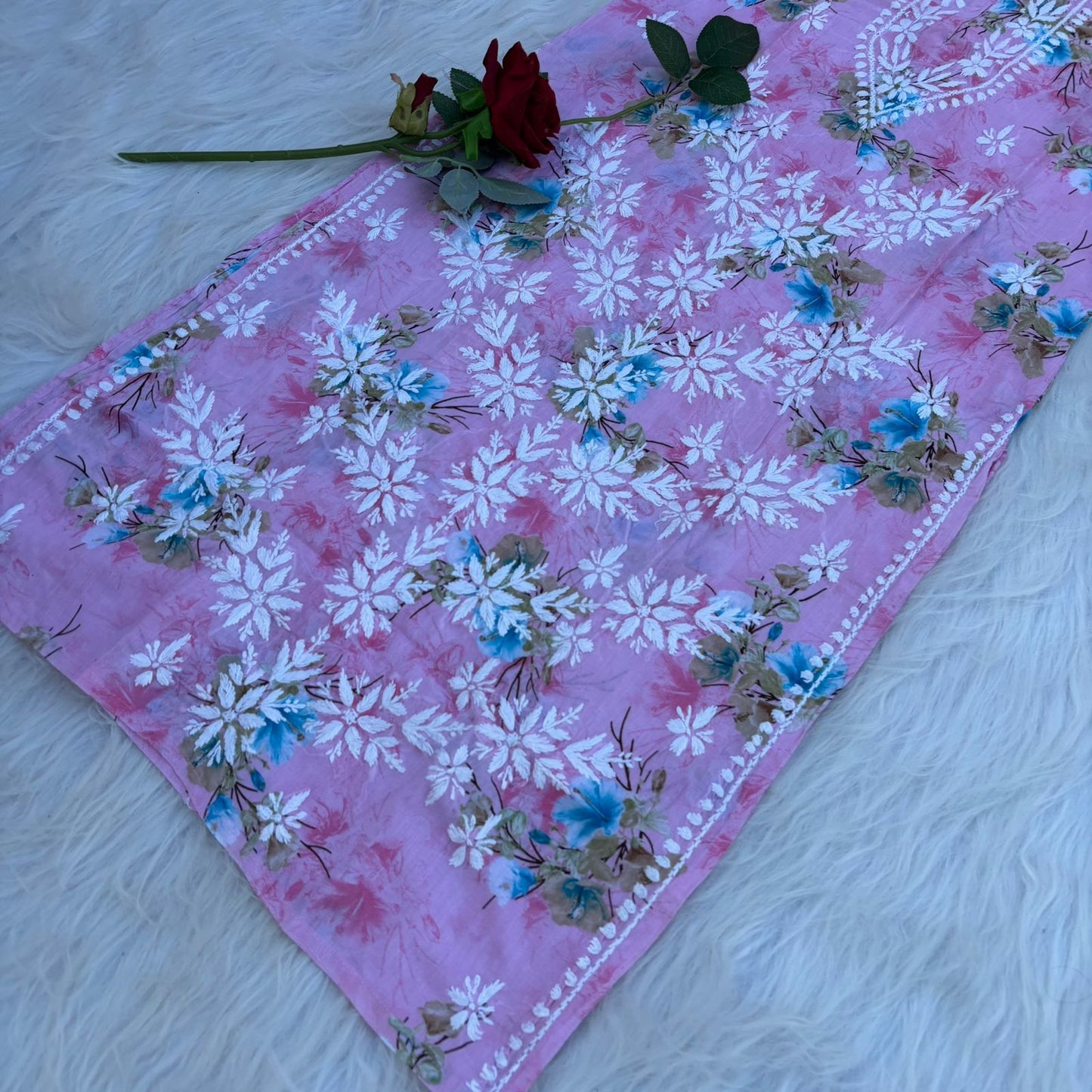 Rasha Pure Mulmul Chikankari Kurti - Pink Color