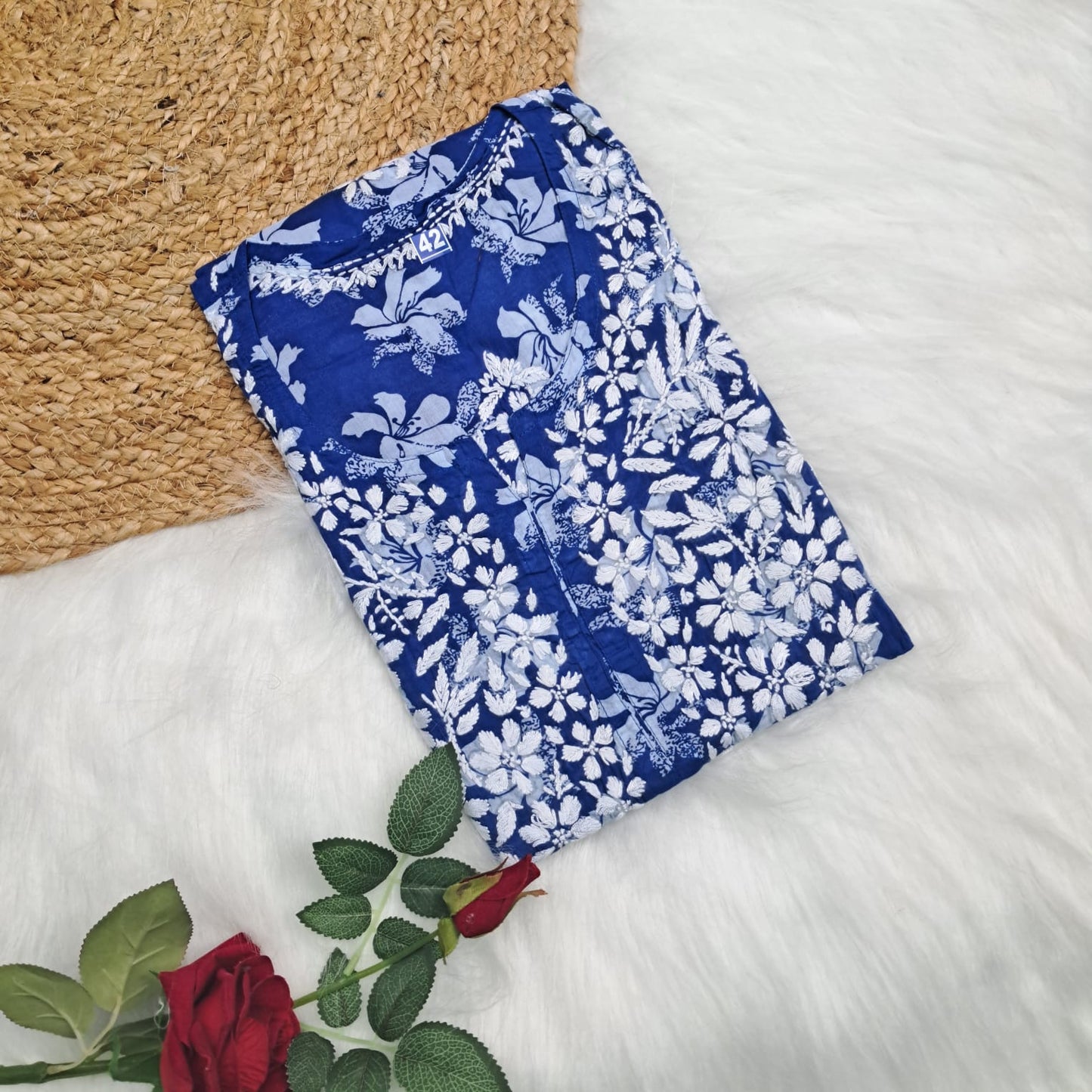 Suhana Khan Inspired Pure Mulmul Chikankari Kurti- Navy Blue Colour - Chikankaar