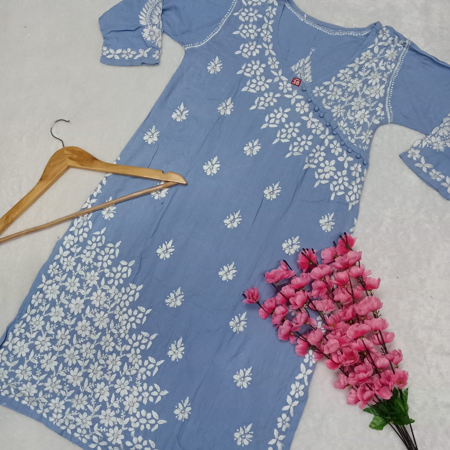 Zeenat Rayon Side Button Chikankari Kurti - Ocean Blue Colour - Chikankaar